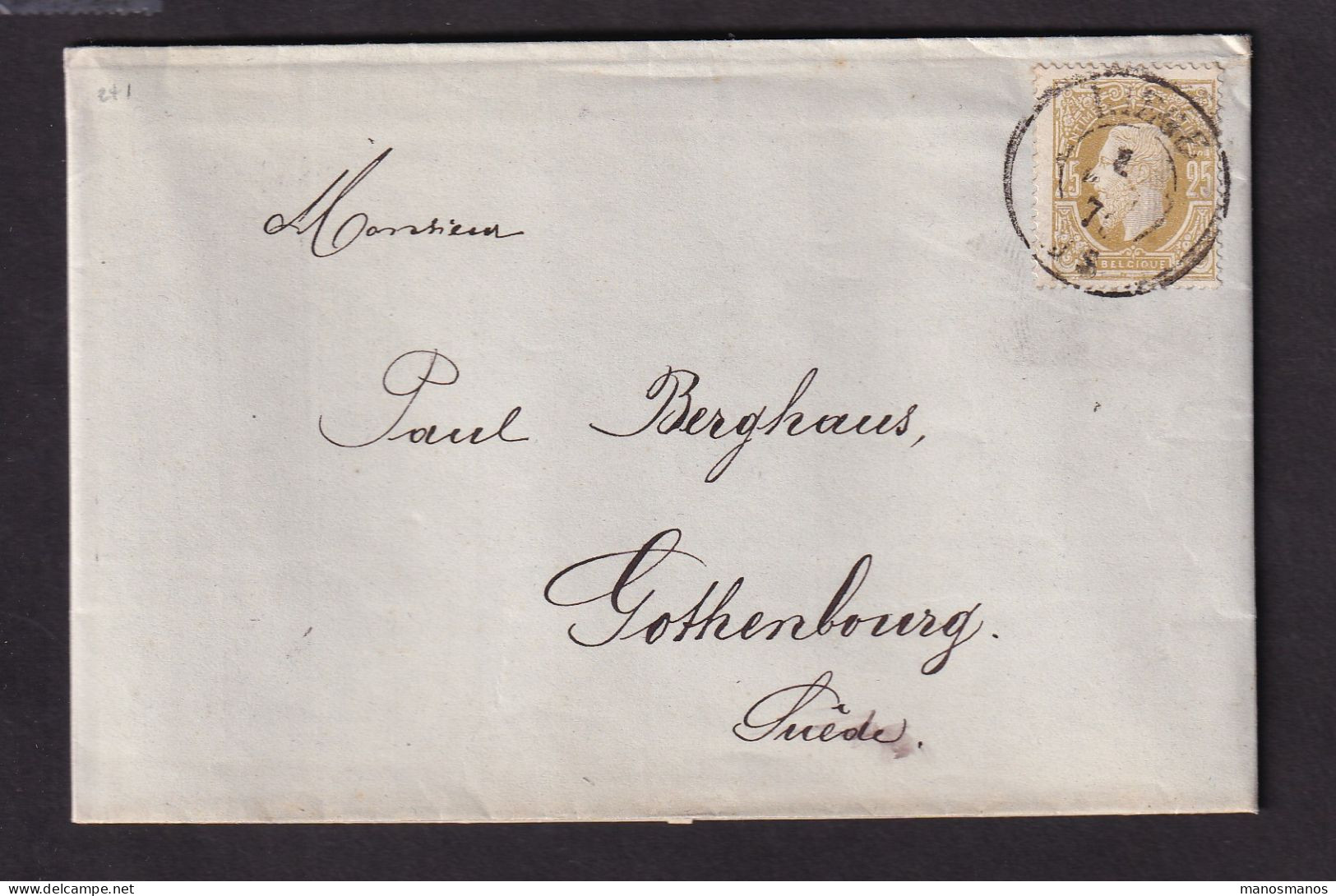 881/40 - ARMURERIE LIEGEOISE - Lettre TP 32 LIEGE 1876 Vers GOTEBORG Suède - Etiquette Fabricant D'Armes Victor Collette - Fabriken Und Industrien