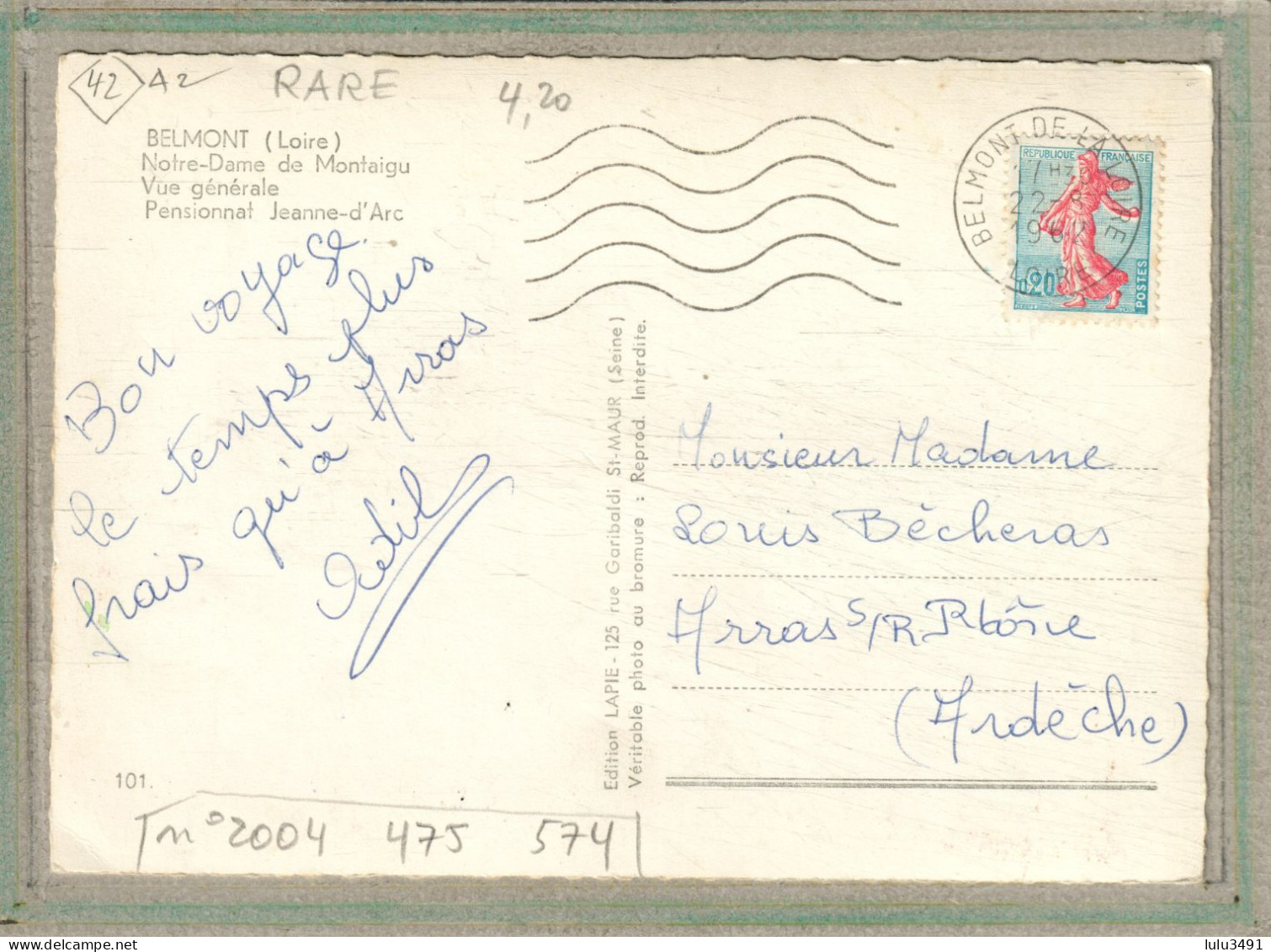 CPPSM Dentelée (42) BELMONT - Carte Souvenir-Multivues-aérienne (s) Au Livre Ouvert - 1962 - Belmont De La Loire