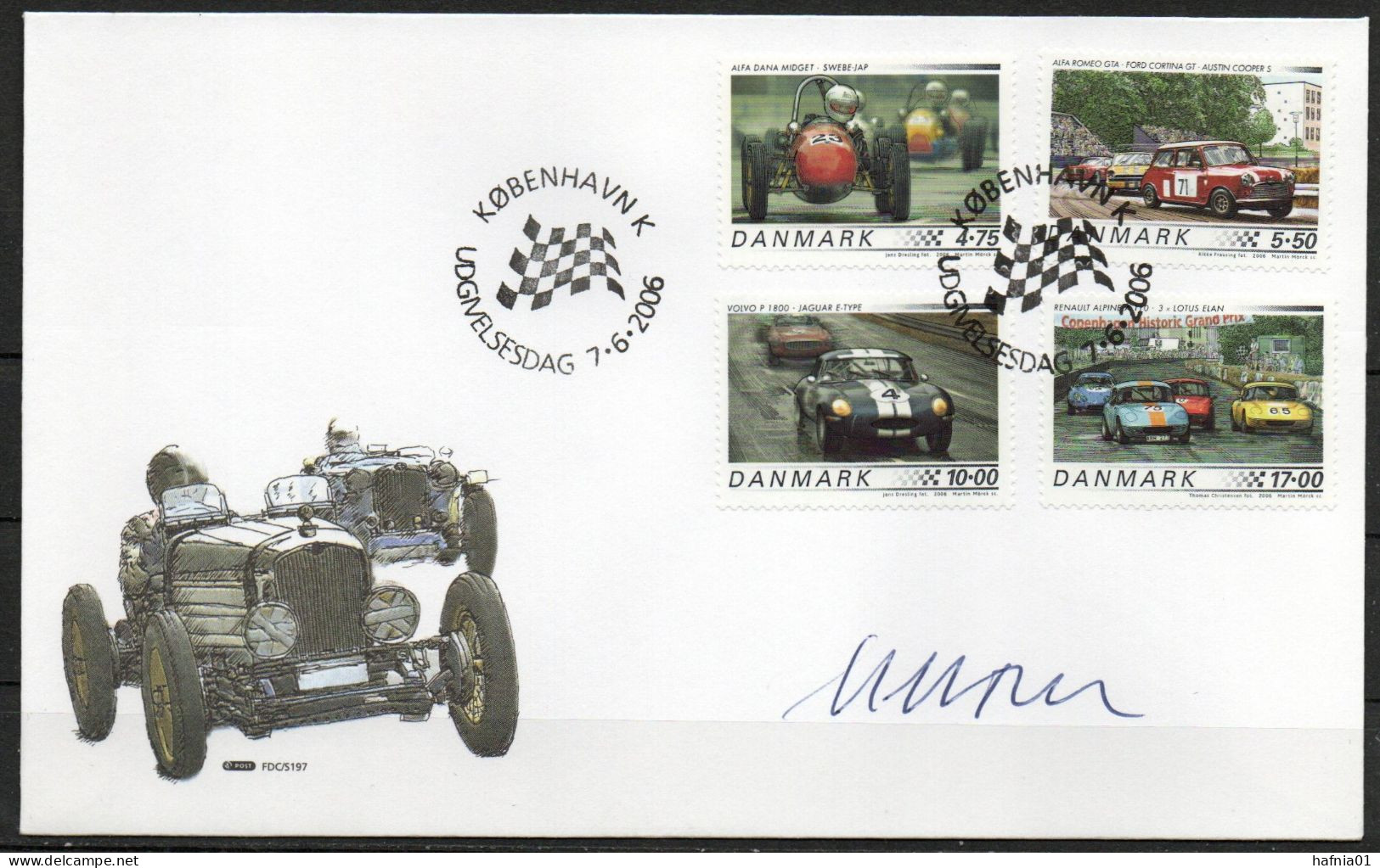 Martin Mörck. Denmark 2006.  Classic Racing Cars. Michel 1433 - 1436 FDC. Signed. - FDC