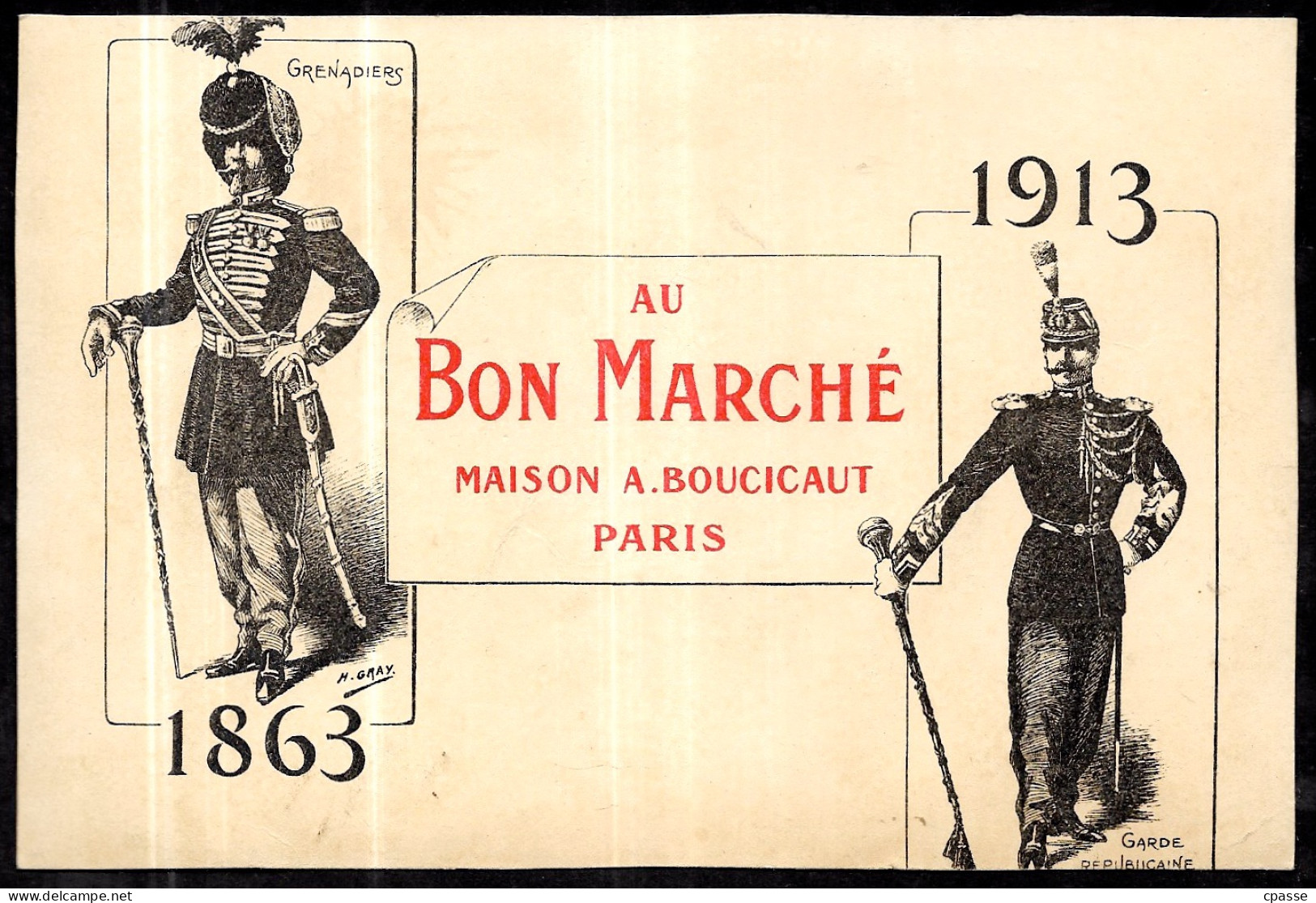 CHROMO "AU BON MARCHE" (en L'état, Format Réduit) 1863 (Défilé Musique Militaire) - Au Bon Marché