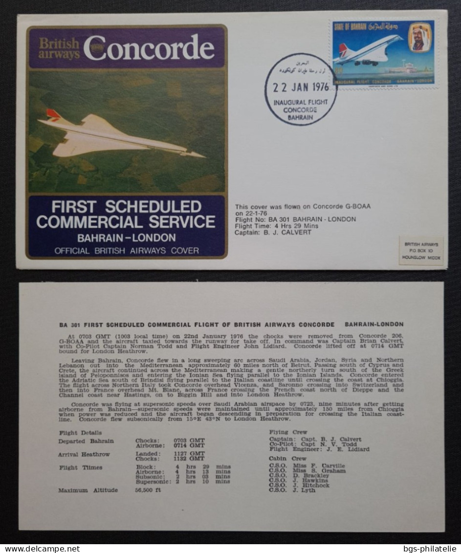 Concorde,  Vol  BAHRAIN- LONDON Le 22/1/1976. - Concorde