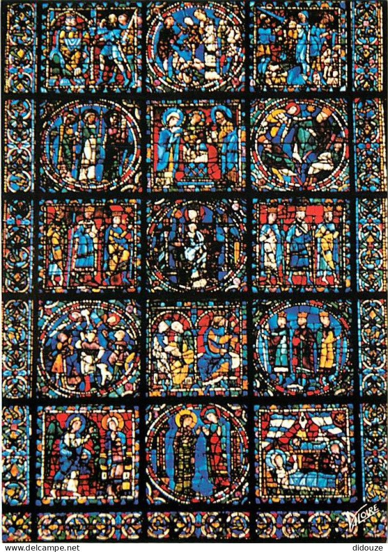 Art - Vitraux Religieux - Chartres - Cathédrale Notre-Dame - Façade Ouest, Partie Inférieure De La Verrière Centrale (XI - Gemälde, Glasmalereien & Statuen