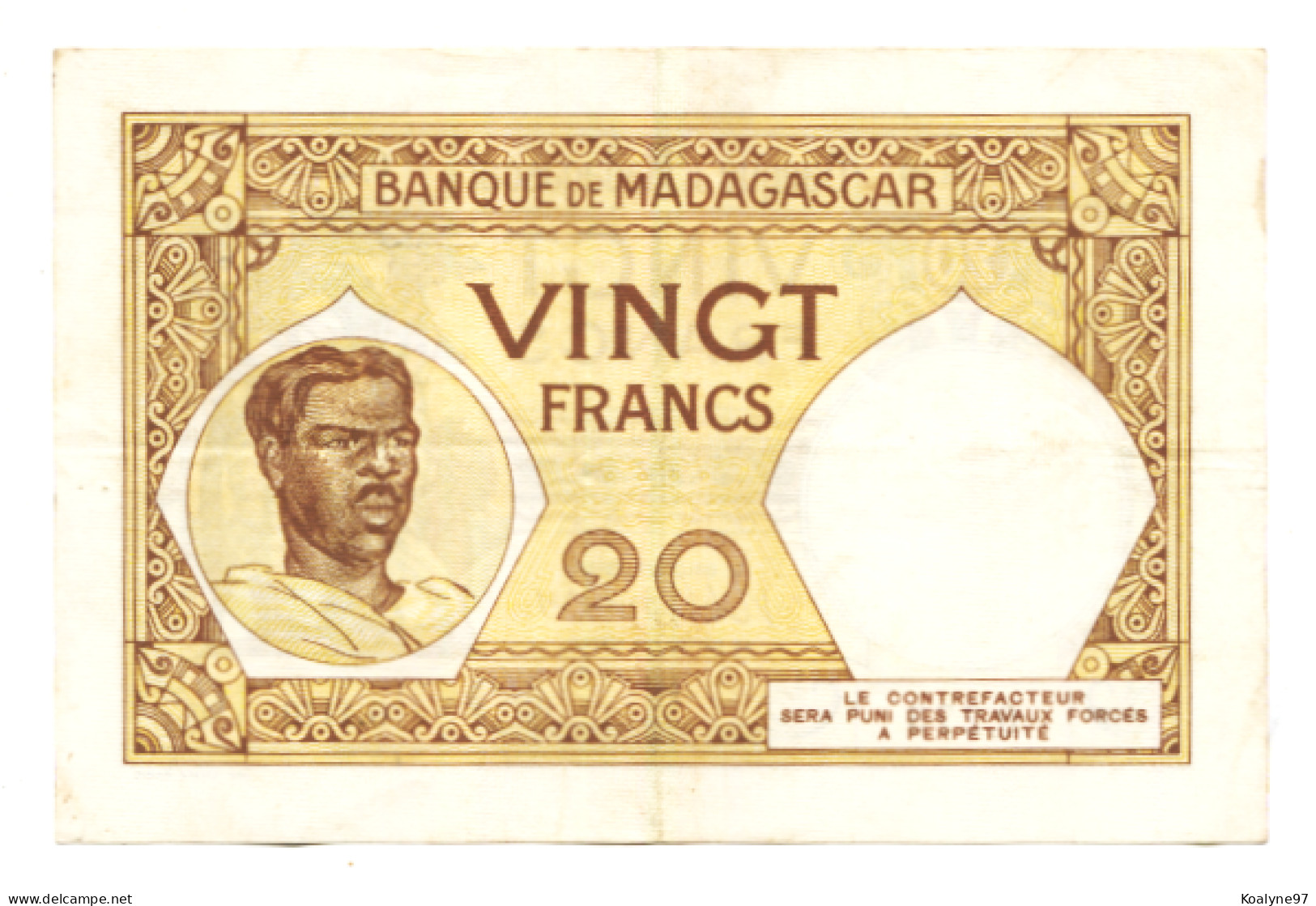 Depuis La REUNION : Billet Très Recherché / Colonie De Madagascar 20 Vingt Francs  (1937) - Madagaskar