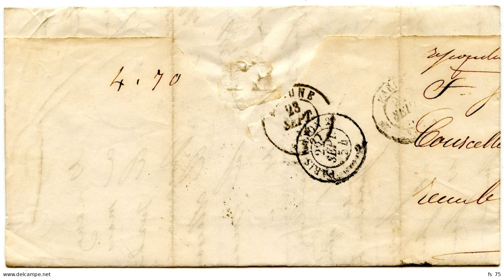 BELGIQUE - CAD D'AMBULANT MIDI N°6 + GRIFFE GOSSELIES SUR LETTRE POUR LA FRANCE, 1854 - Ambulantes