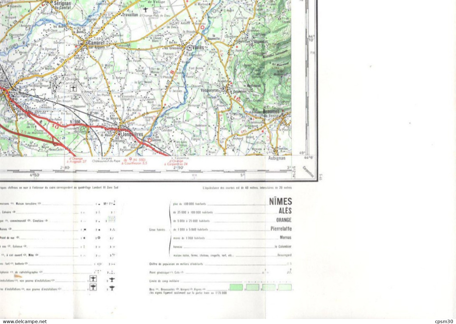 Carte routière, France IGN Orange et Ales dans sa pochette, 1/100.000