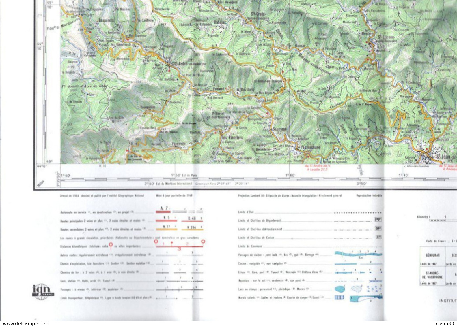 Carte routière, France IGN Orange et Ales dans sa pochette, 1/100.000