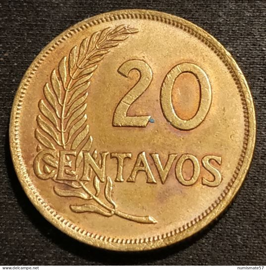 Pas Courant - PEROU - PERU - 20 CENTAVOS 1945 - KM 221.3 ( Chiffres, Lourde - Continous Legend ) - Pérou