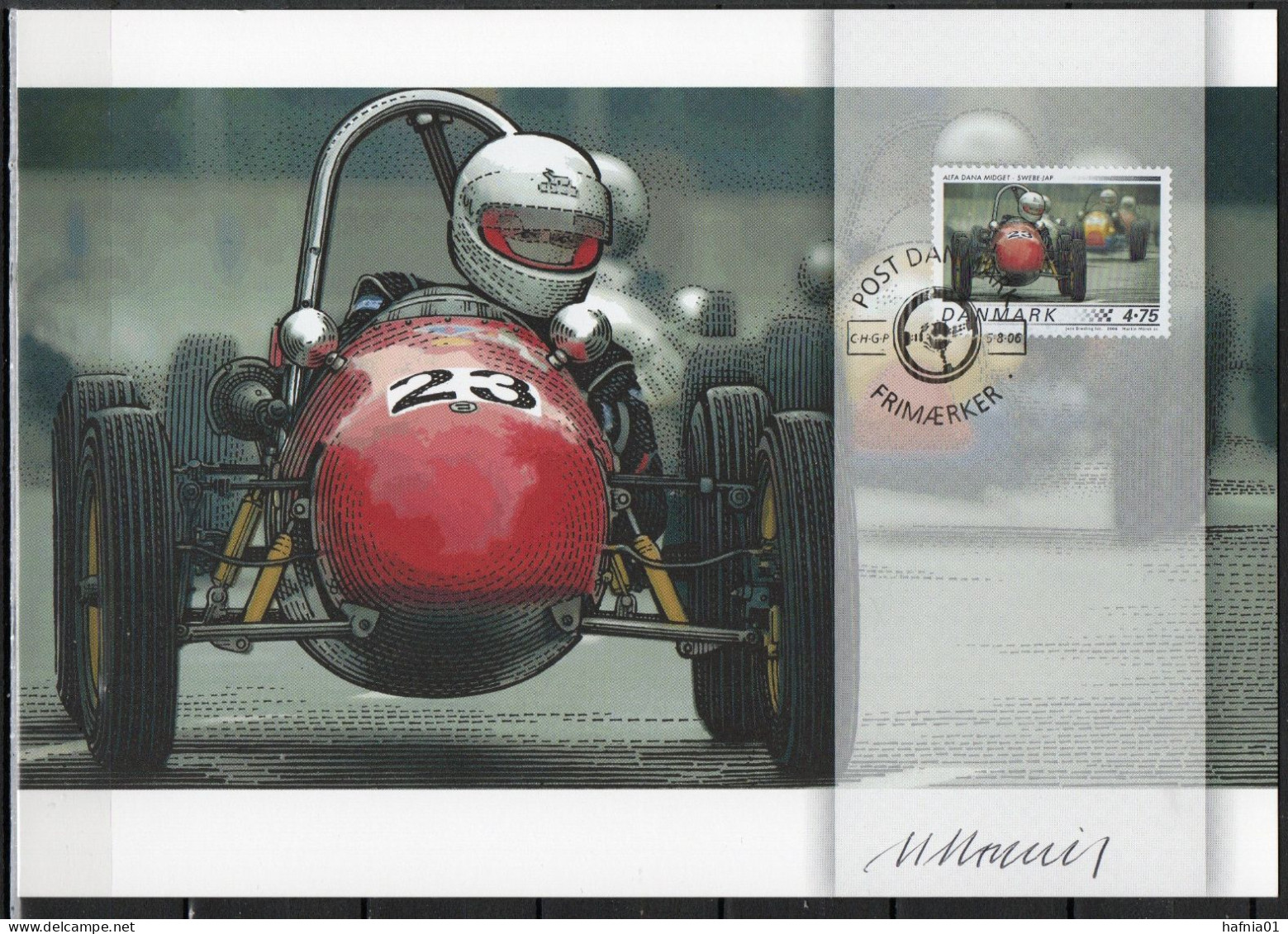 Martin Mörck. Denmark 2006.  Classic Racing Cars. Michel 1433 - 1436 FDC. Signed. - Tarjetas – Máximo