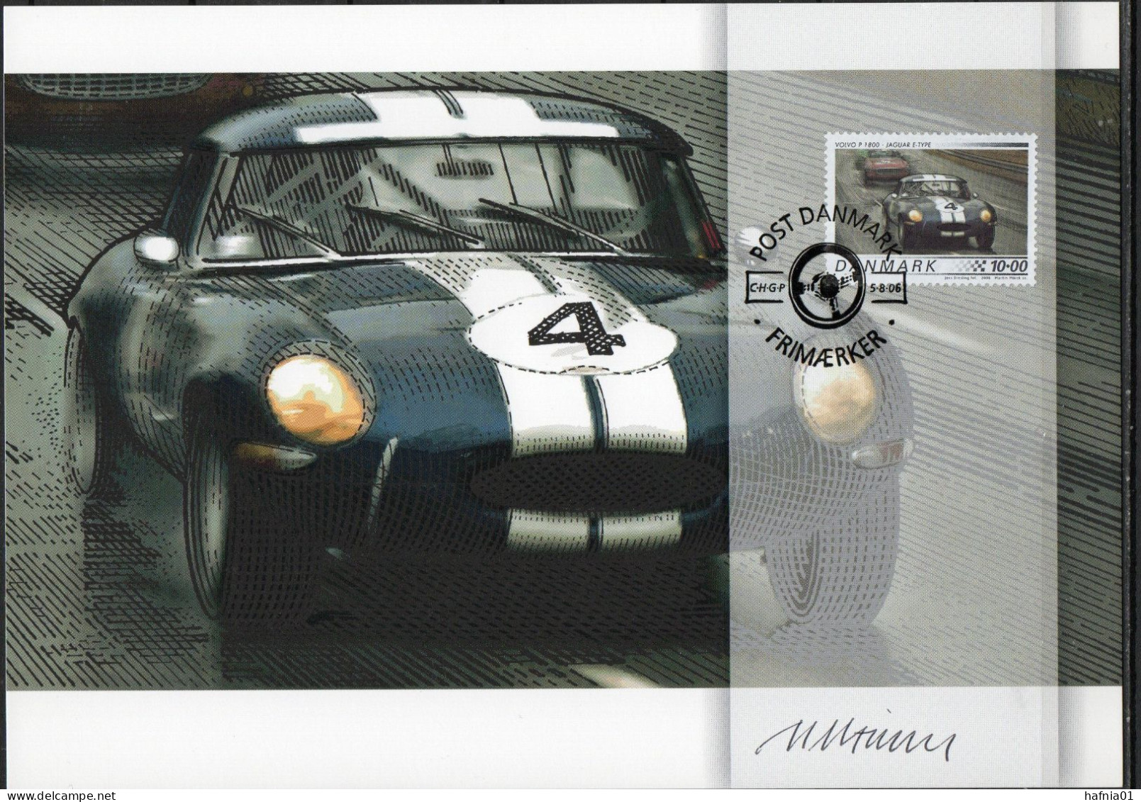 Martin Mörck. Denmark 2006.  Classic Racing Cars. Michel 1433 - 1436 FDC. Signed. - Maximumkarten (MC)
