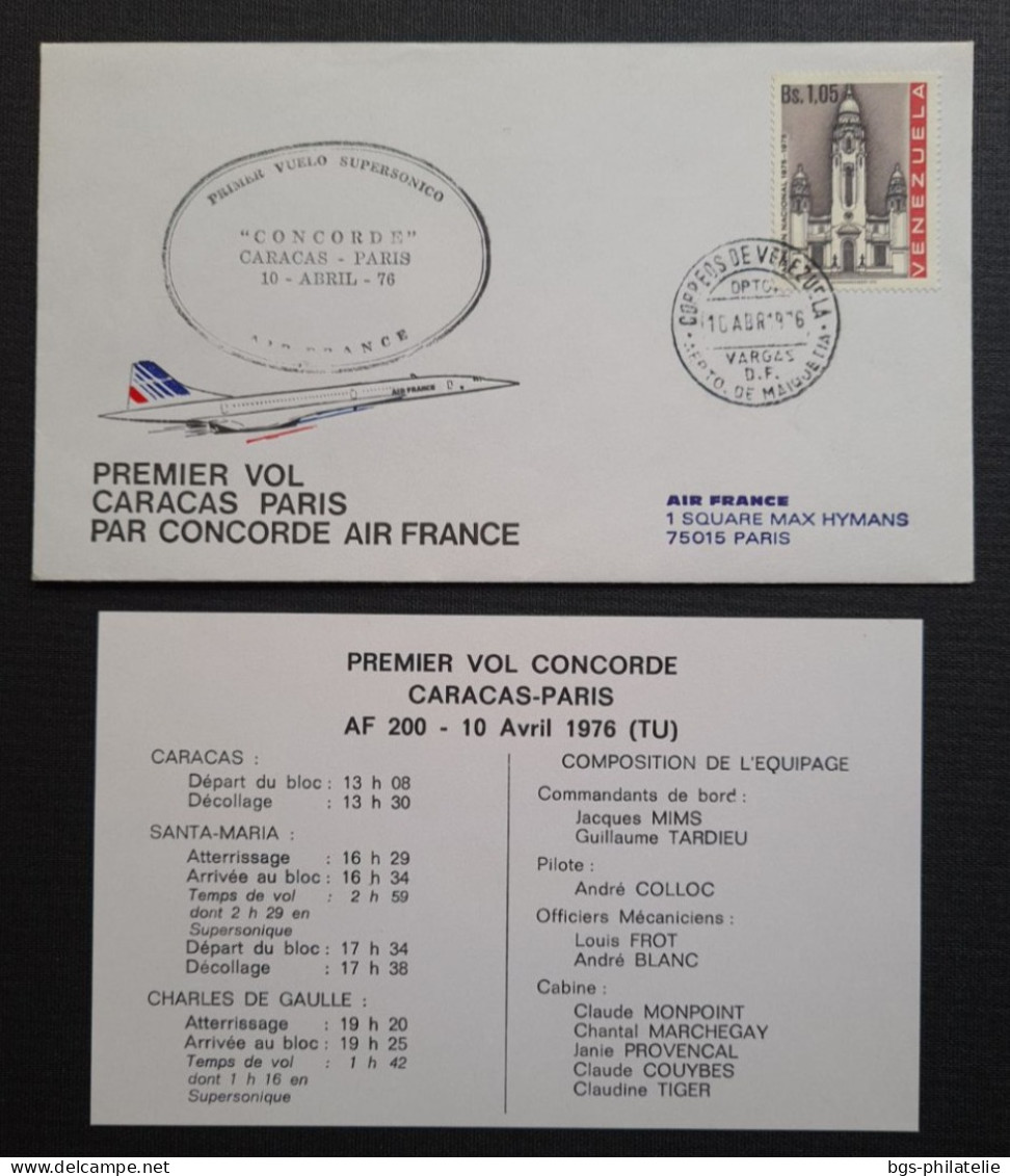 Concorde,  Vol CARACAS- PARIS  Le 10/4/1976. - Concorde