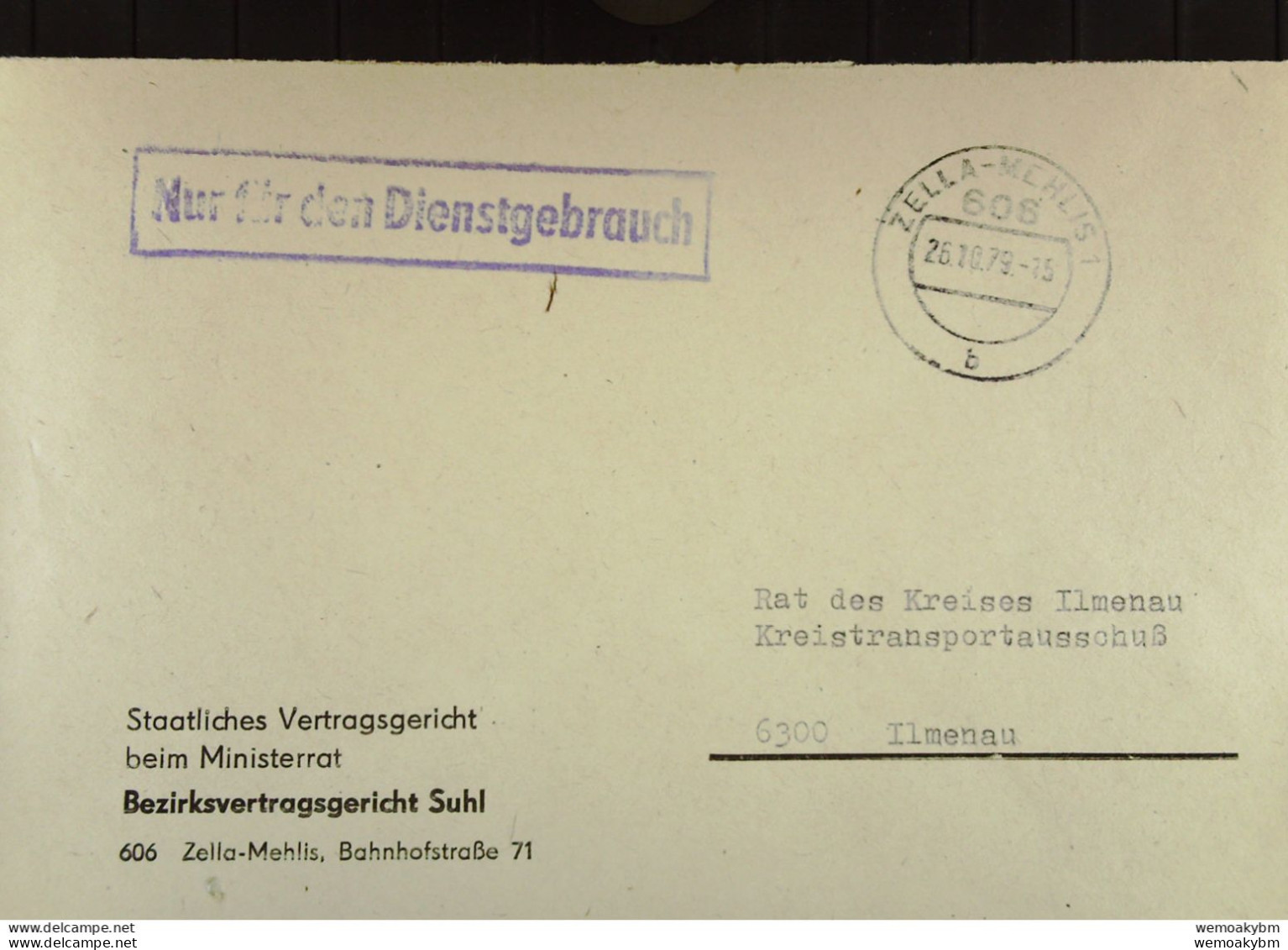 DDR: NfD-Brief Aus ZELLA-MEHLIS 1 Vom 26.10.79 Abs: Staatliches Vertragsgericht Beim Ministerrat Bezirksvertragsger.Suhl - Covers & Documents