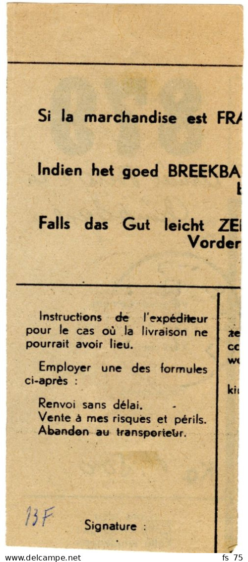 BELGIQUE - COB TR 210 DEMI TIMBRE SIMPLE CERCLE LIEGE SUR RECU DE COLIS POSTAL MILITAIRE, 1939 - Covers & Documents