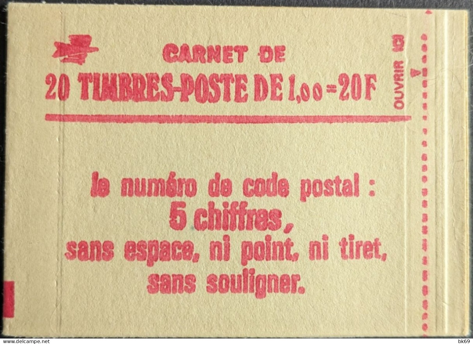 Cote 160€  N°1972 C3a Conf. 8 Date 6/ 27.12.77 Gomme Mate Tropical Carnet Fermé Sabine 1F Rouge - Modernes : 1959-...