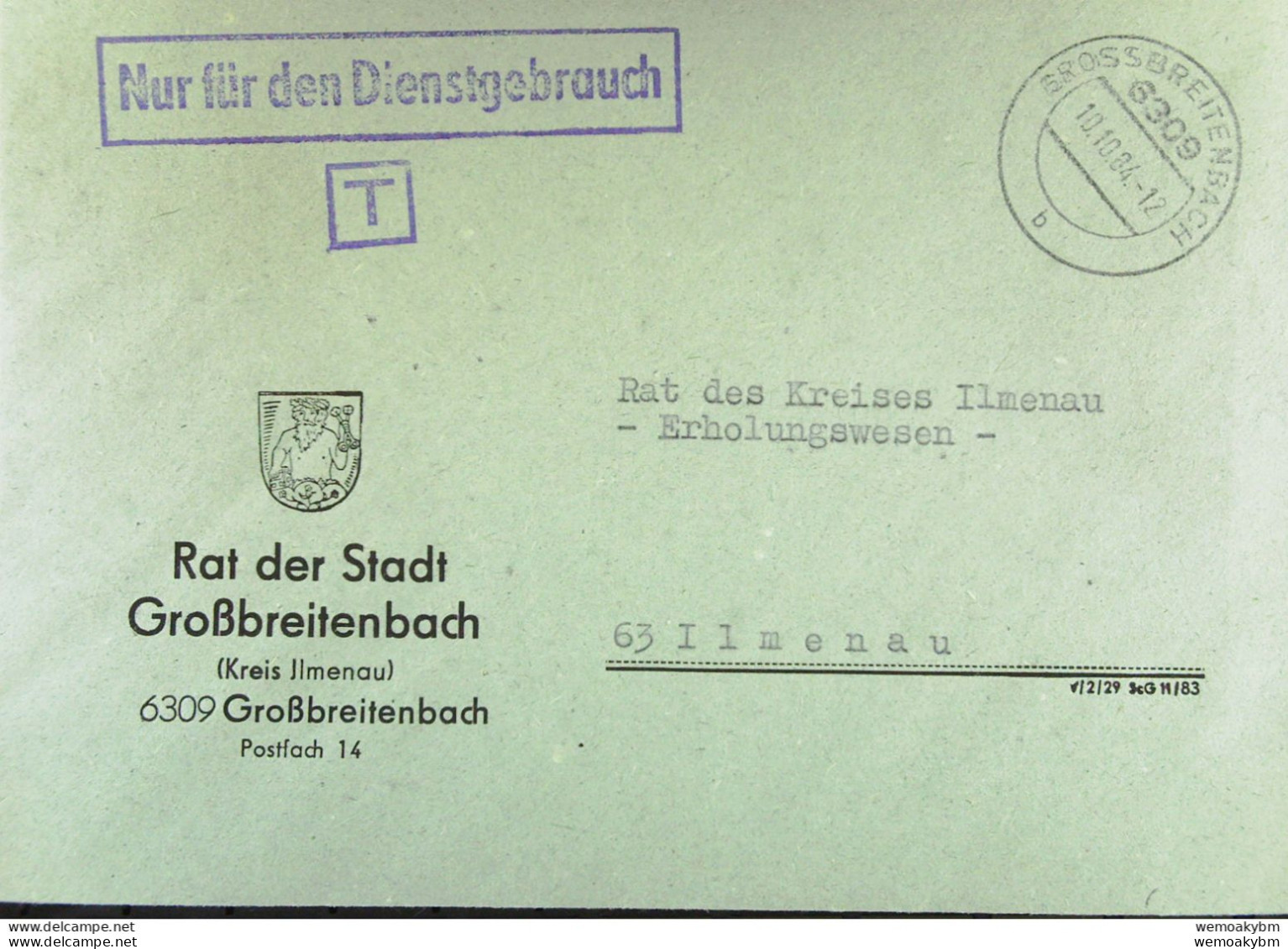 DDR: NfD-Brief Aus GROSSBREITENBACH Vom 10.10.84 Abs: Rat Der Stadt Großbreitenbach (Kreis Ilmenau) - Brieven En Documenten