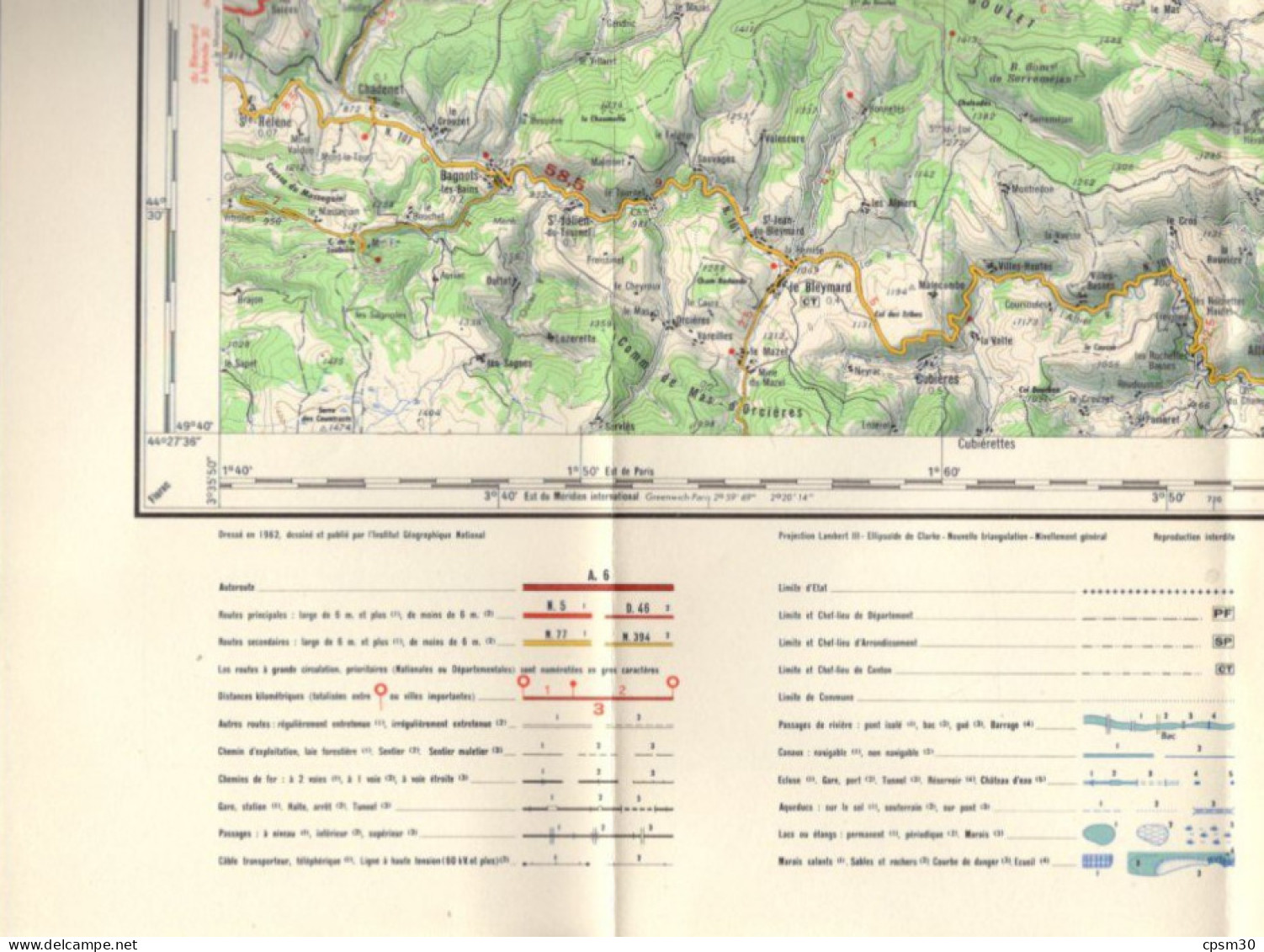 Carte routière, France IGN Largentière et Privas dans sa pochette, 1/100.000