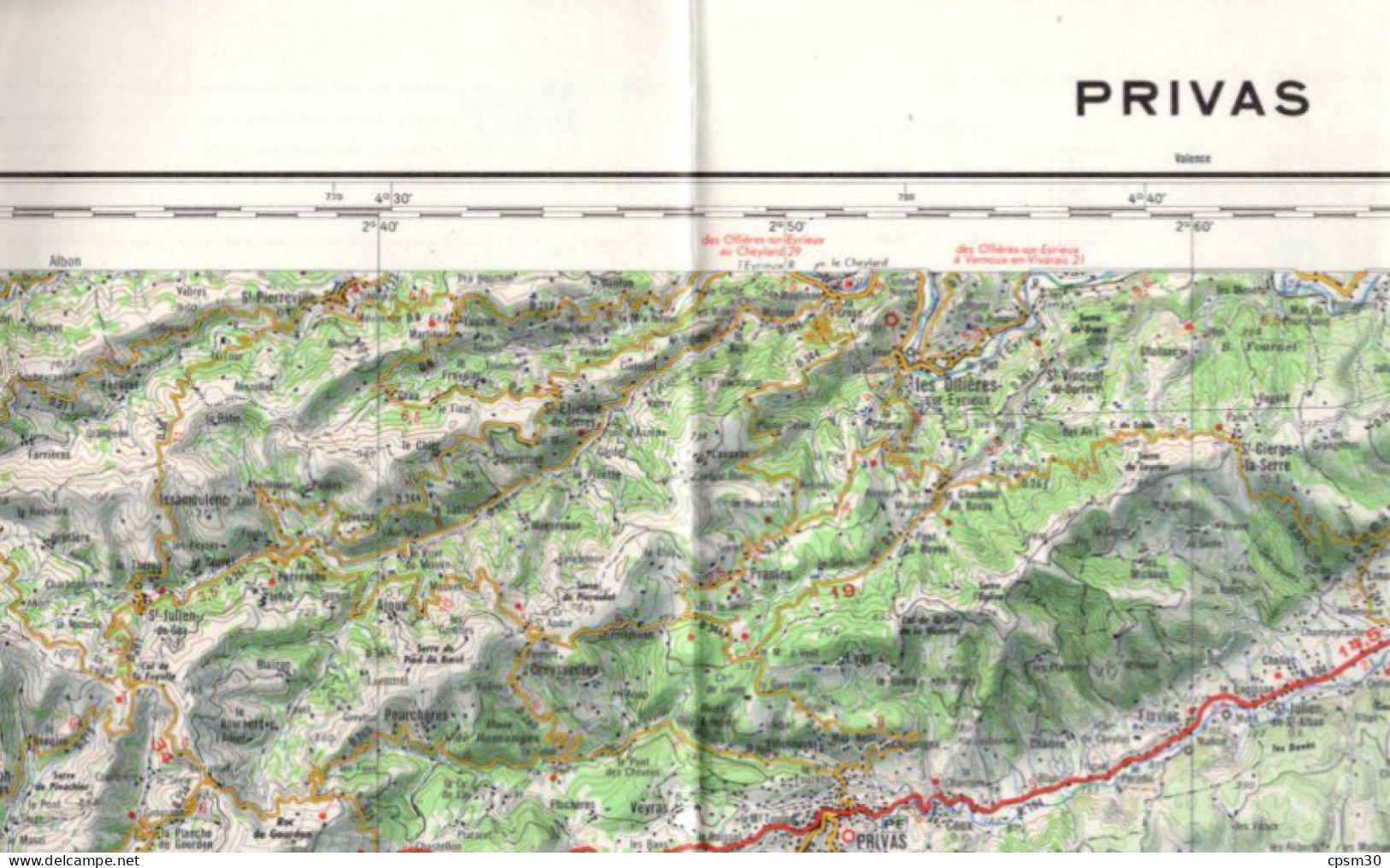 Carte routière, France IGN Largentière et Privas dans sa pochette, 1/100.000