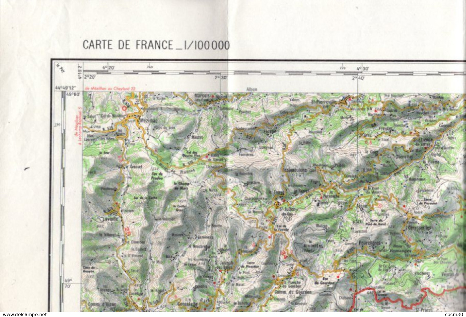 Carte routière, France IGN Largentière et Privas dans sa pochette, 1/100.000