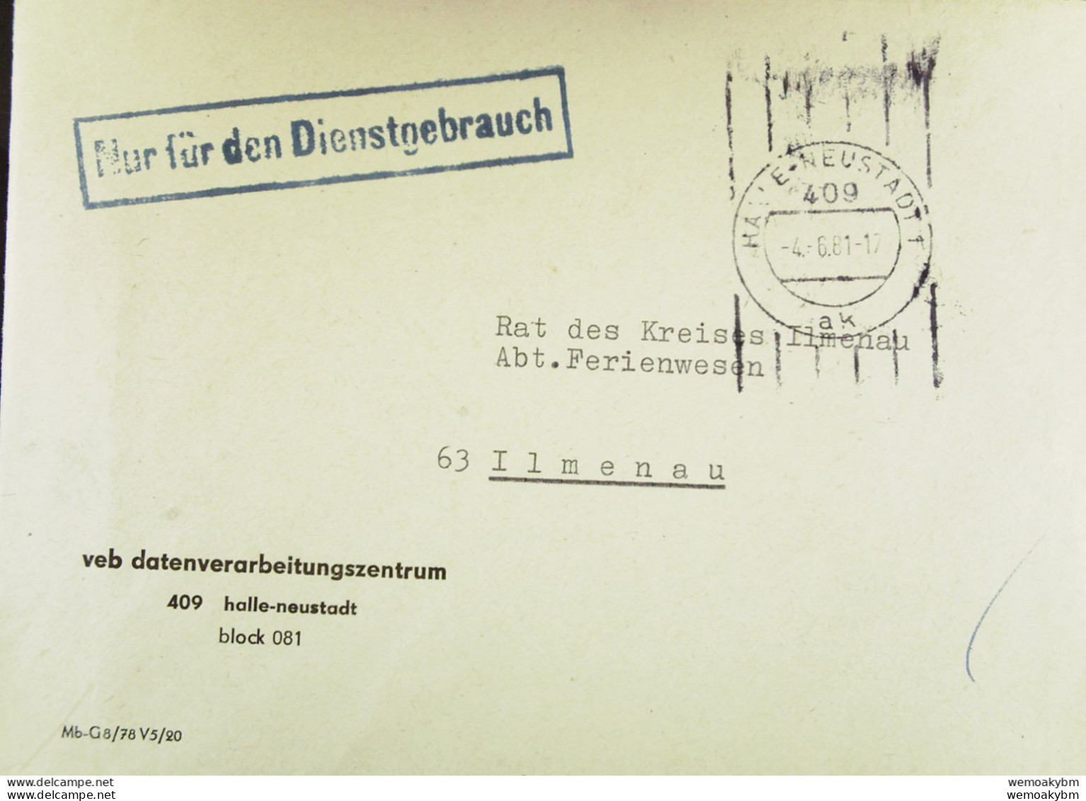 DDR: NfD-Brief Aus HALLE-NEUSTADT Vom 4.6.81 Abs: VEB Datenverarbeitungszentrum 409 Halle-Neustadt Block 081 - Briefe U. Dokumente