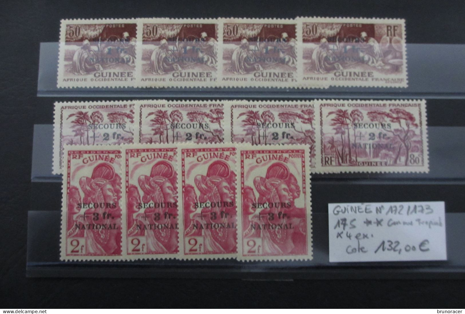 COLONIES GUINEE N°172/173/175 X 4 Ex. NEUF** GOMME TROPICALE COTE 132 EUROS VOIR SCANS - Nuovi