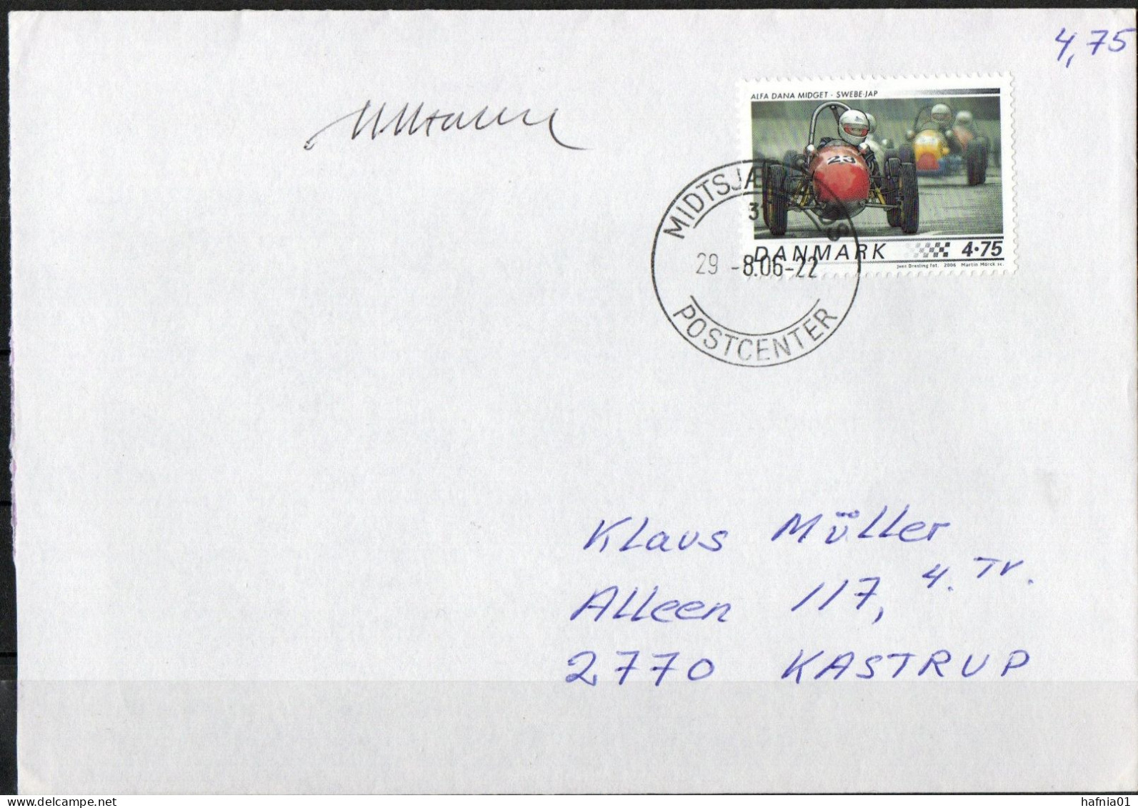 Martin Mörck. Denmark 2006.  Classic Racing Cars. Michel 1433 On Letter. Signed. - Storia Postale