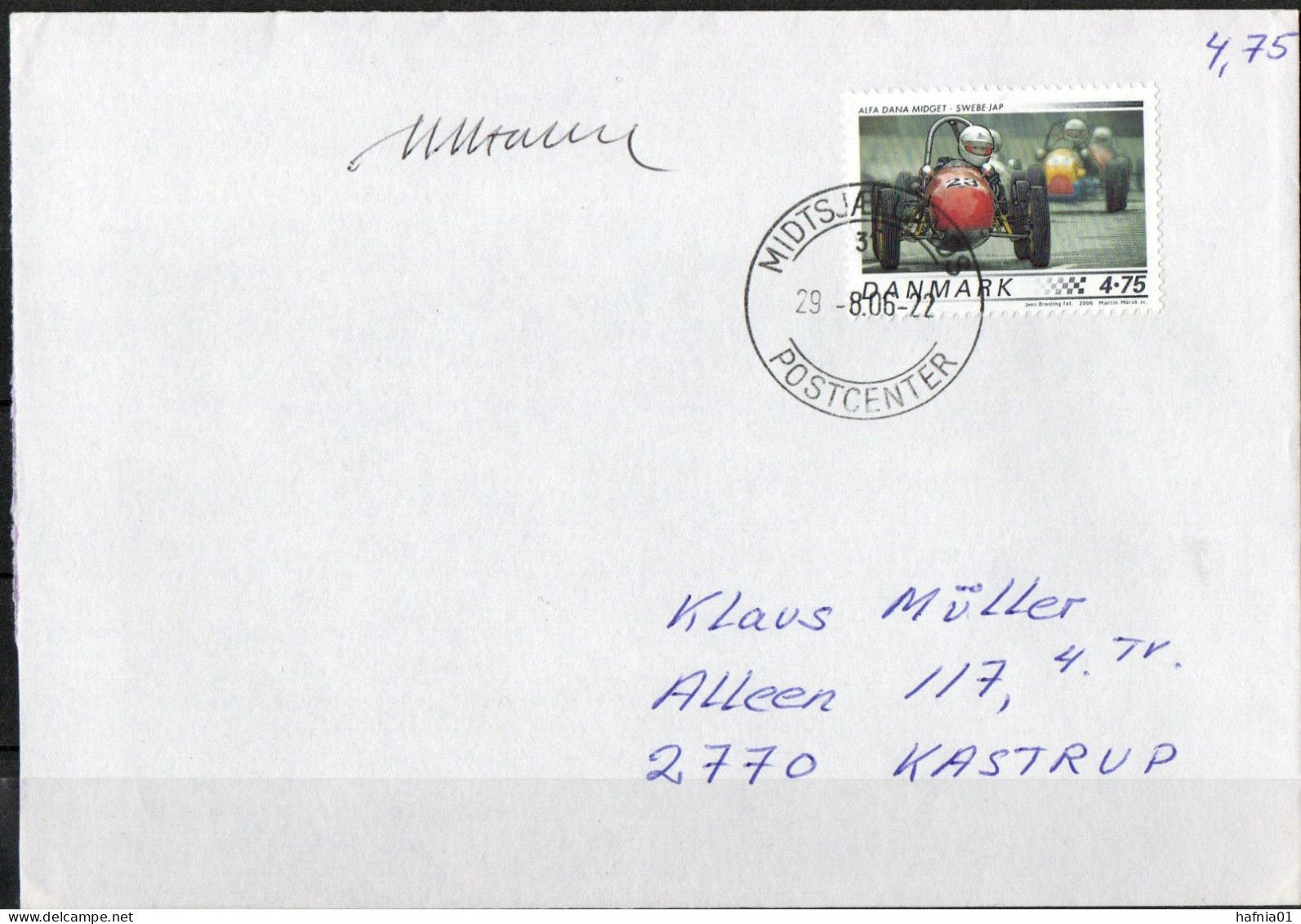 Martin Mörck. Denmark 2006.  Classic Racing Cars. Michel 1433 On Letter. Signed. - Lettres & Documents
