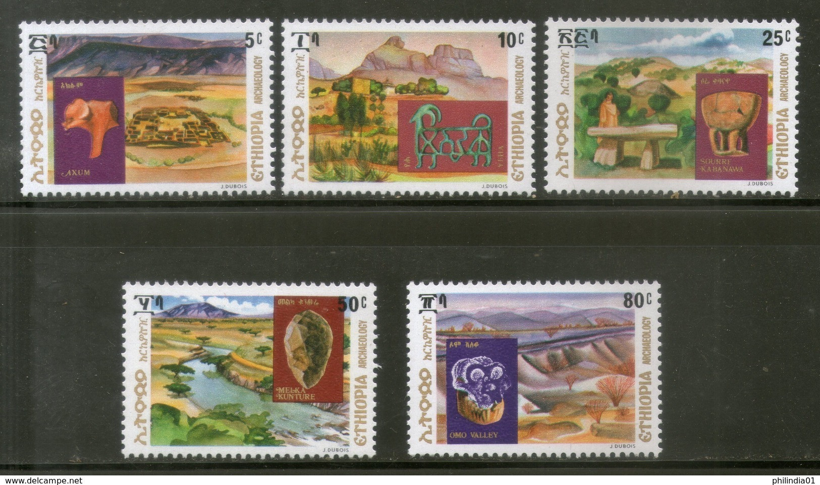 Ethiopia 1977 Archaeological Sites Wildlife Animals Sc 822-26 MNH # 202 - Archaeology