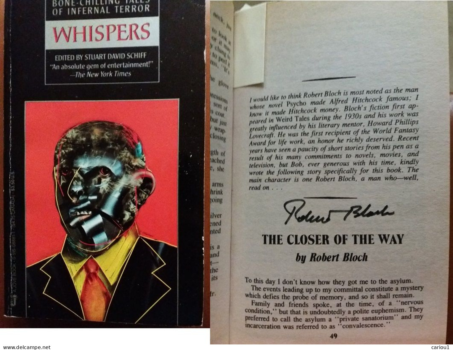 C1 Robert BLOCH David DRAKE - WHISPERS Paperback 1987 Envoi DEDICACE Signed Port INCLUS France - Autographed