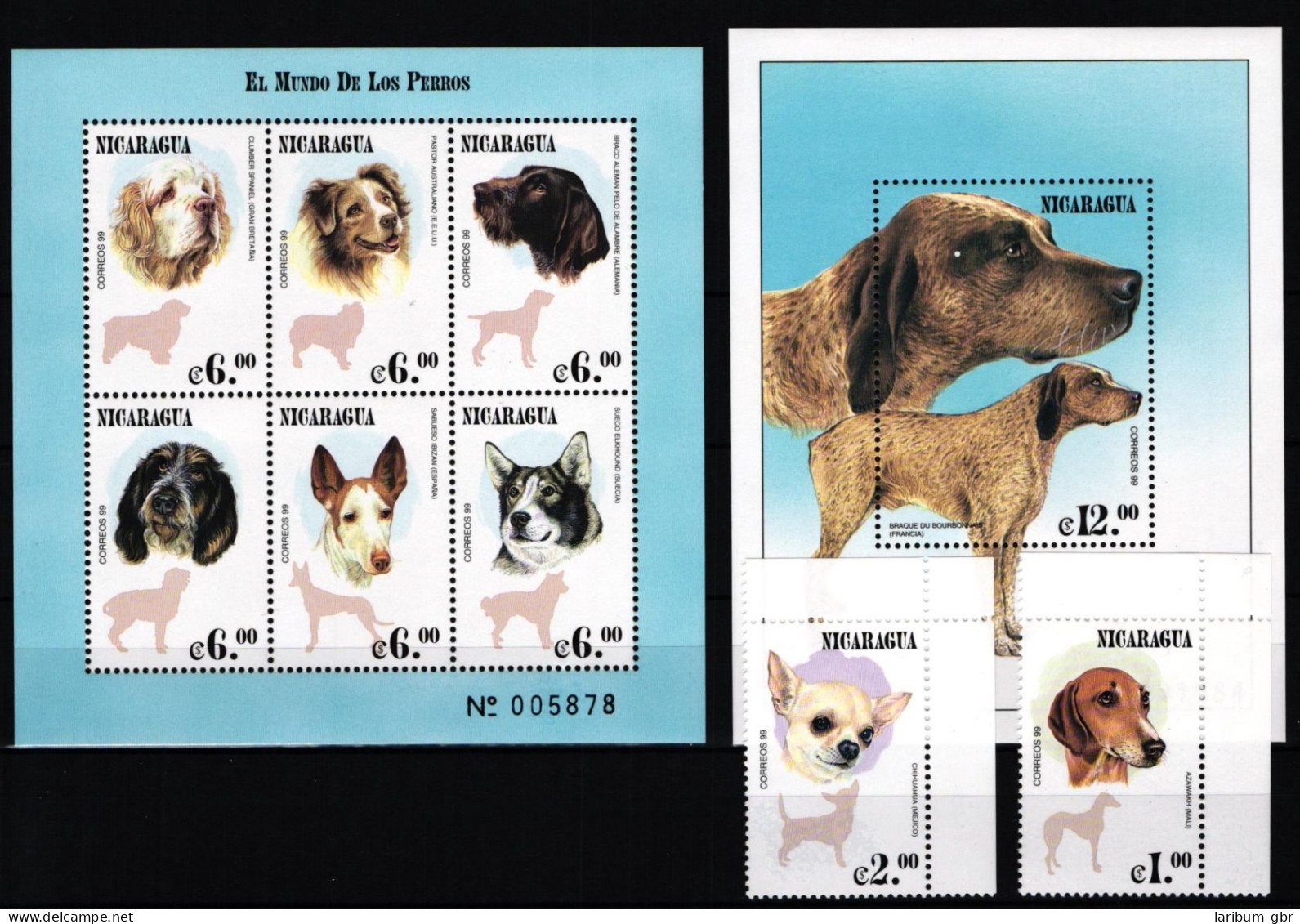 Nicaragua 4105 Und 4106, Klb. 4107-4112, Block 298 Postfrisch Hunde #KC232 - Nicaragua