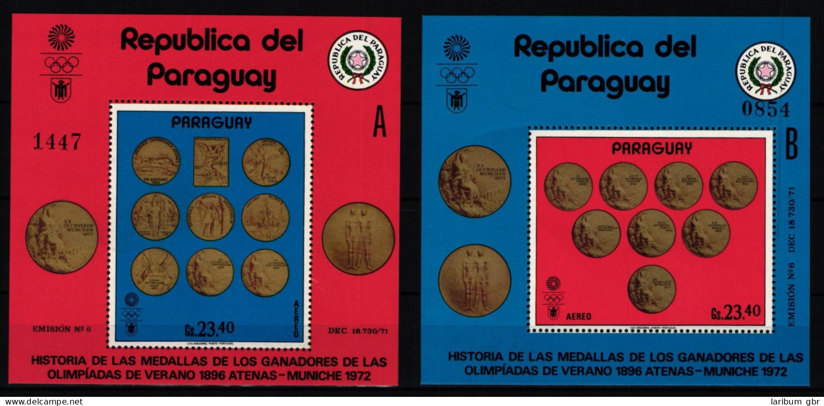 Paraguay Block 195 Und 196 Postfrisch Olympische Spiele #KC335 - Paraguay