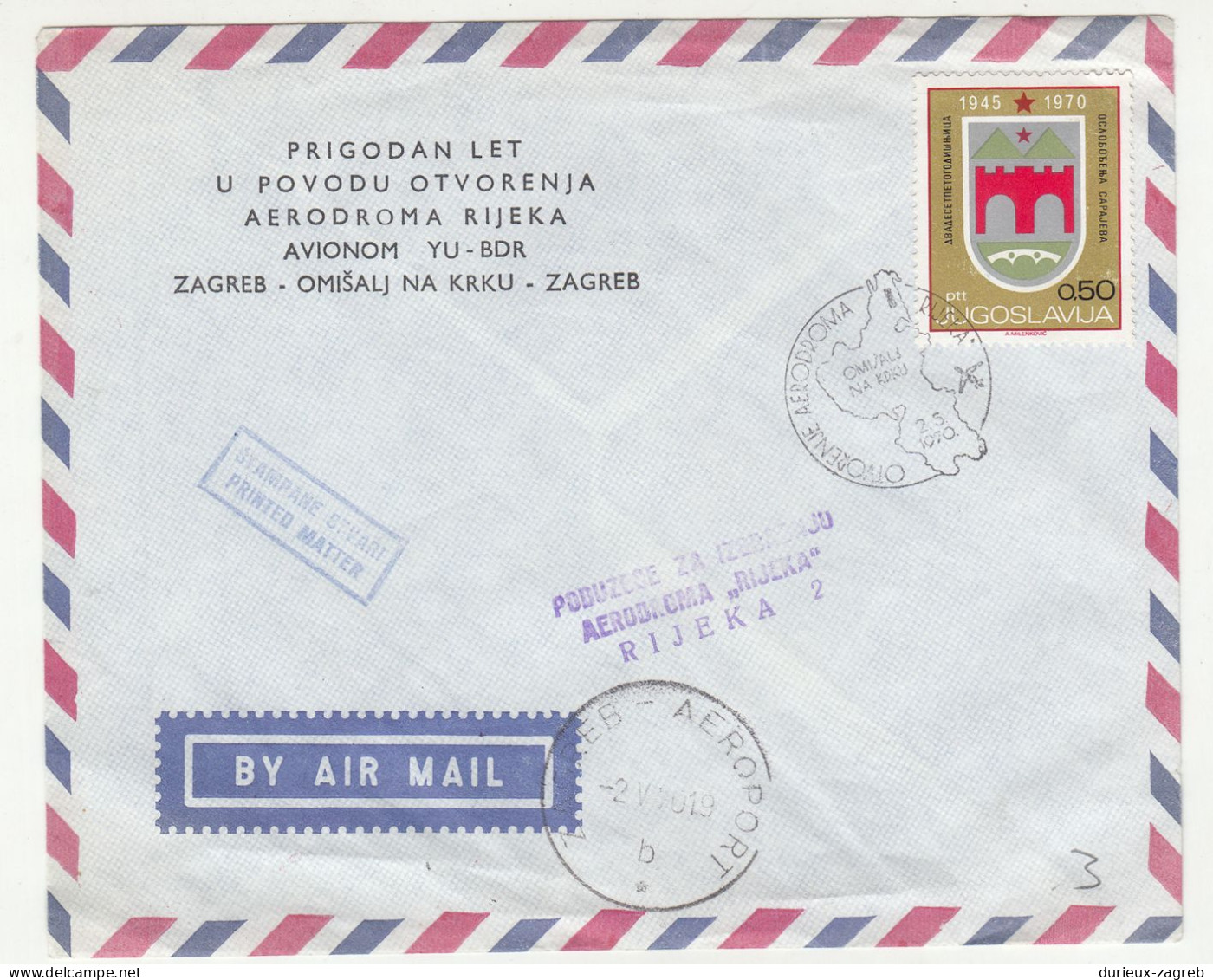 Yugoslavia 1970 Rijeka Airport Oppening Flight Special Cover And Postmark B240401 - Croacia