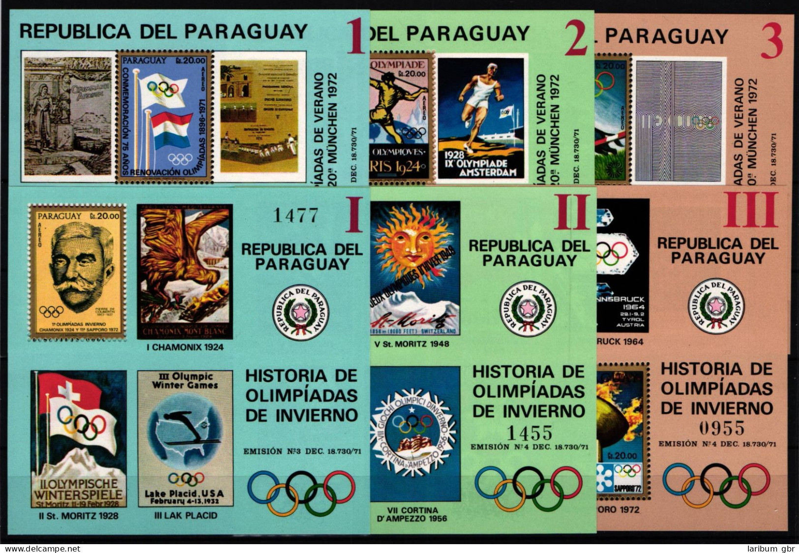 Paraguay Block 182-187 Postfrisch Olympische Spiele #KC355 - Paraguay