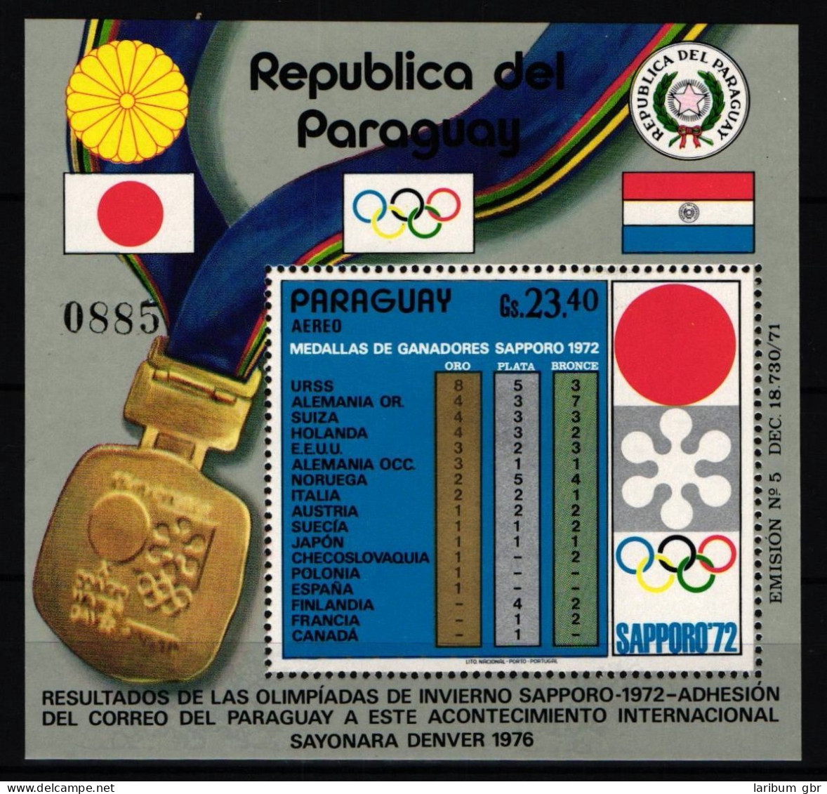Paraguay Block 192 Postfrisch Olympische Spiele #KC336 - Paraguay