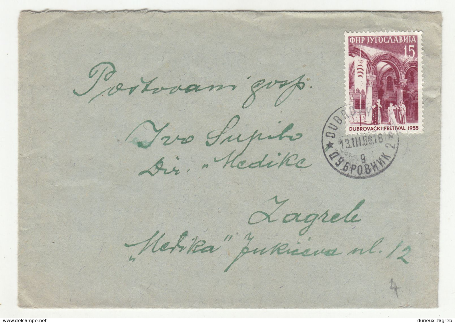 Yugoslavia Letter Cover Posted 1956 Dubrovnik To Zagreb B240401 - Covers & Documents