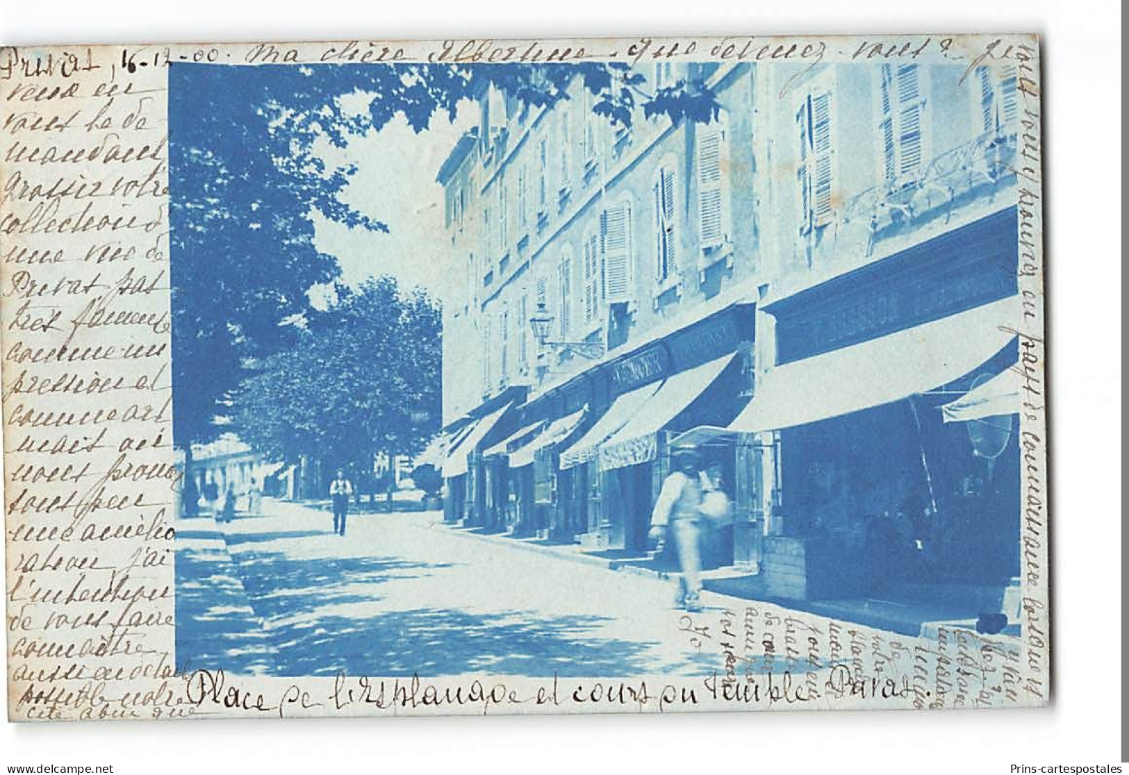 CPA 07 Privas Carte Photo Cyanotype Place De L'esplanade - Privas