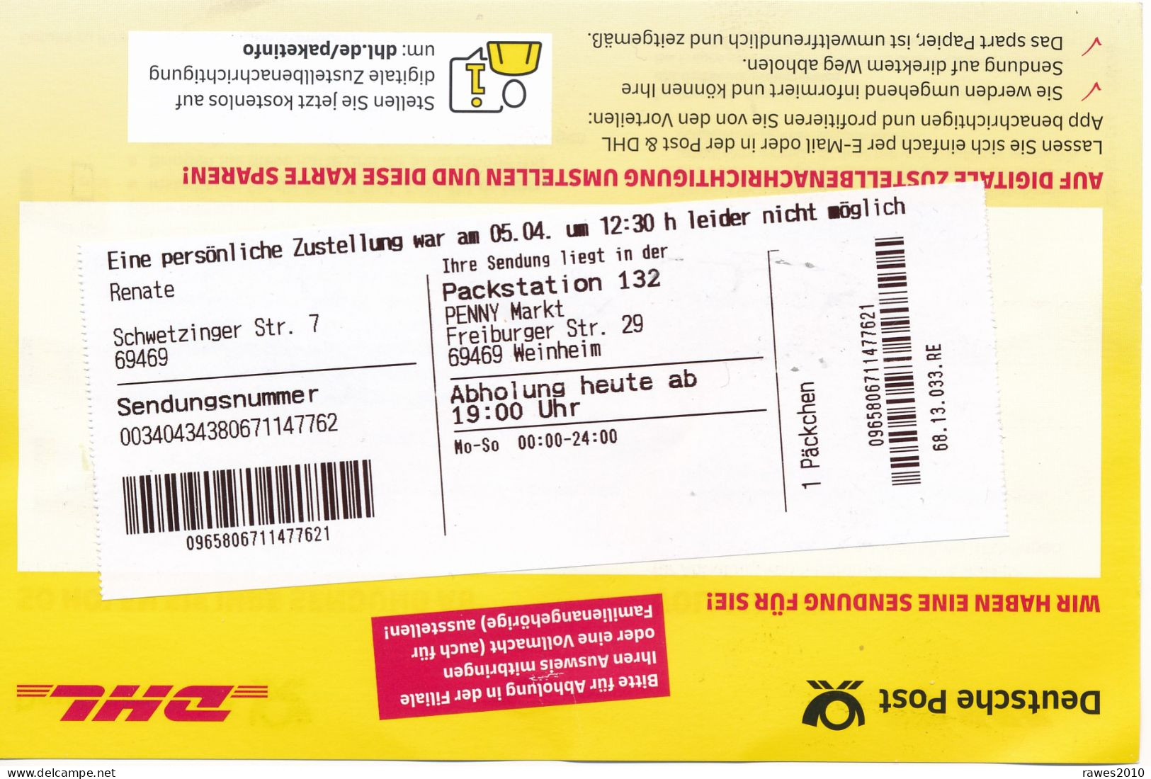 BRD / Bund Weinheim DP / DHL Ganzsache Mit Label Zustellungsinformationen Päckchen Packstation 2024 - Lettres & Documents