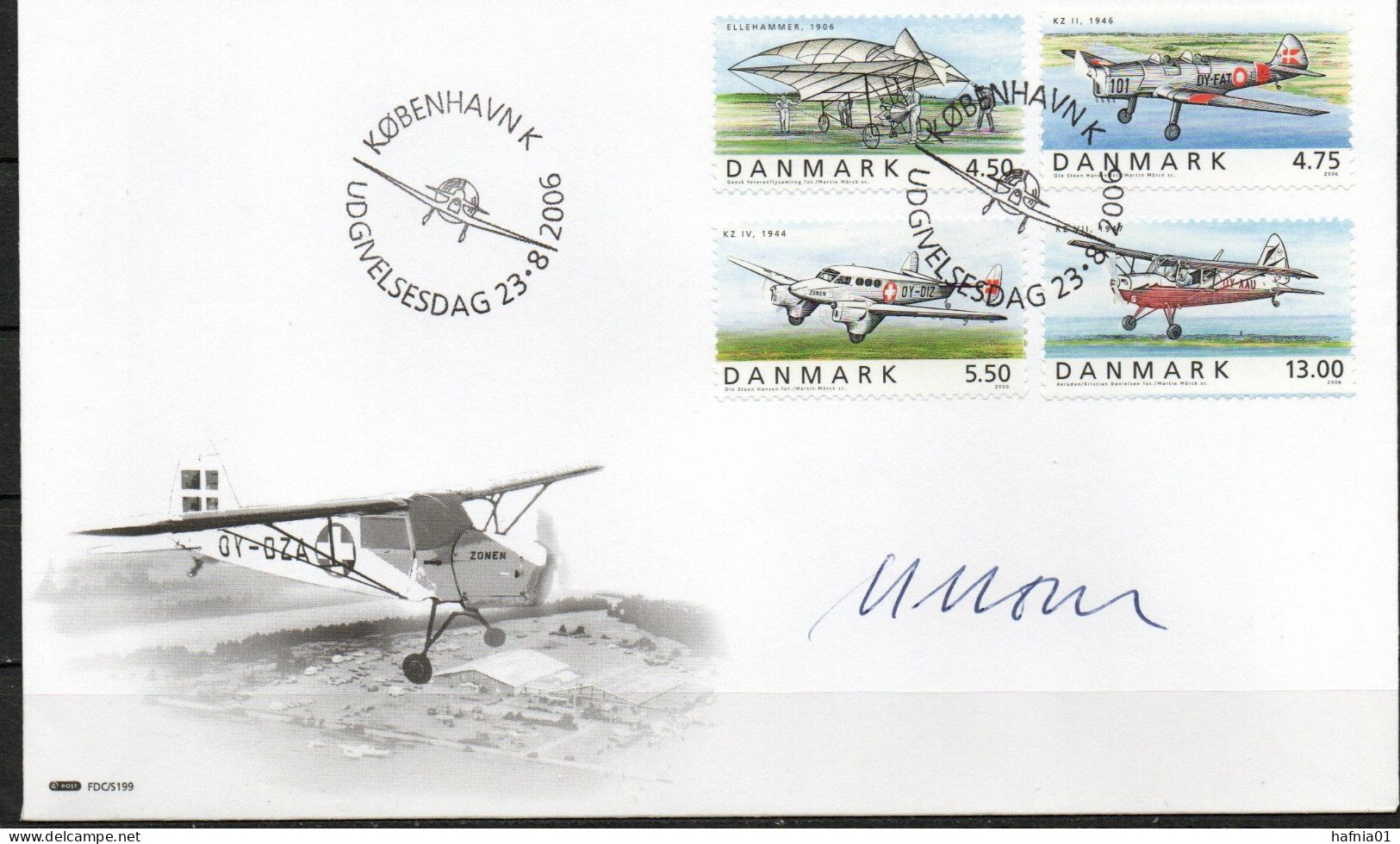 Martin Mörck. Denmark 2006.  Historic Danish Aircraft. Michel 1440 - 1443 FDC. Signed. - FDC