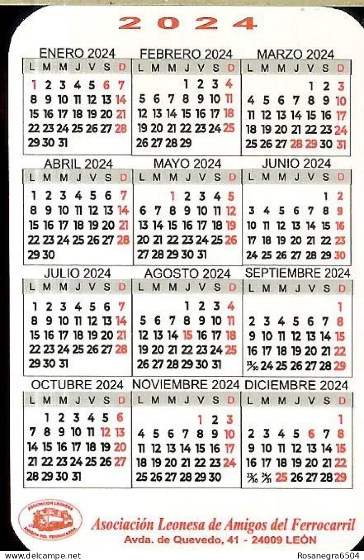 SPAIN POCKET CALENDAR, CALENDRIER DE POCHE  - YEAR 2024 - TRAIN, TREN - Formato Piccolo : 2001-...