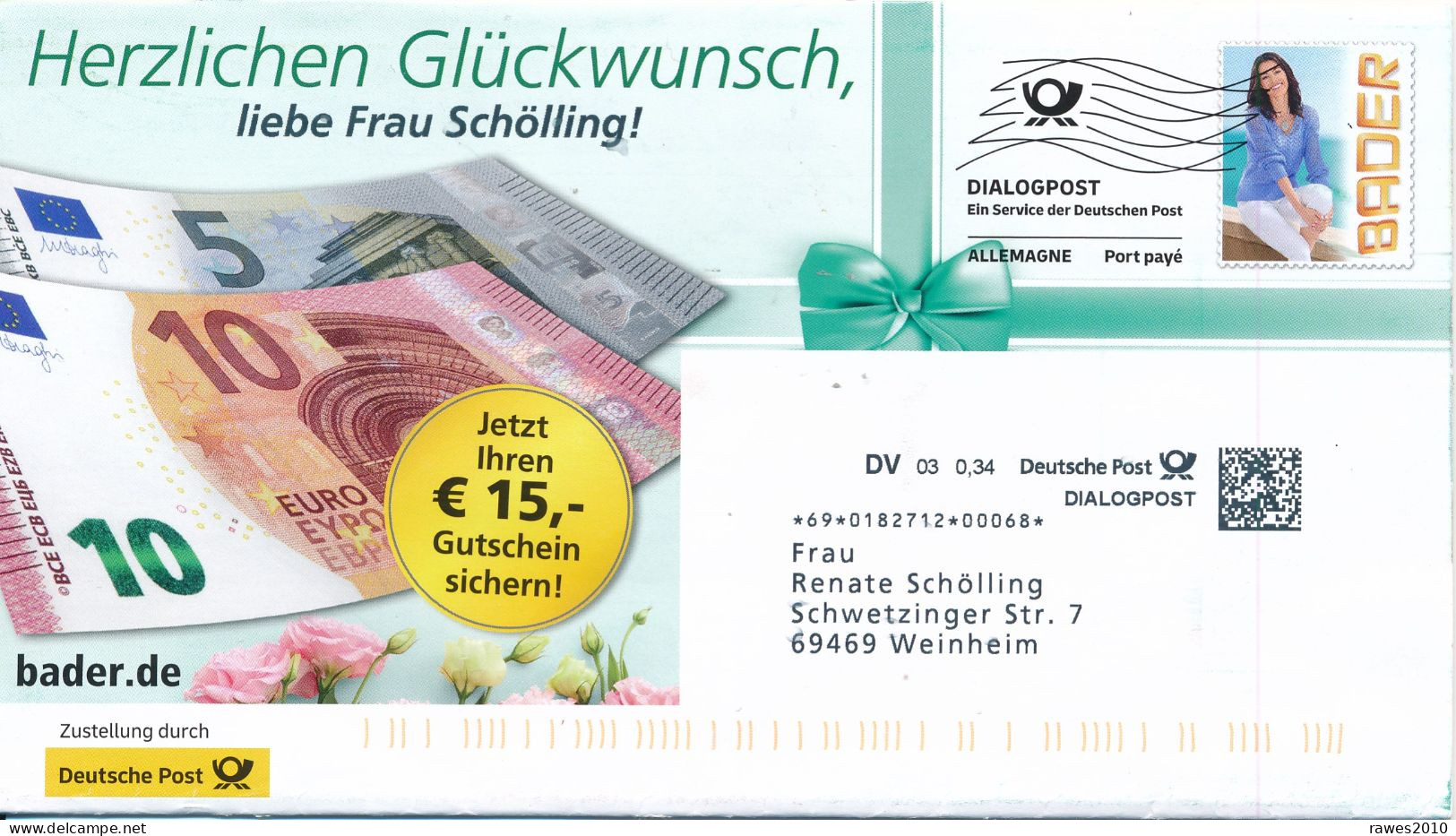 BRD / Bund Pforzheim Dialogpost Allemagne DV 03 0,34 Euro FRW 2024 Bader Frau Mode Euro-Scheine - Covers & Documents
