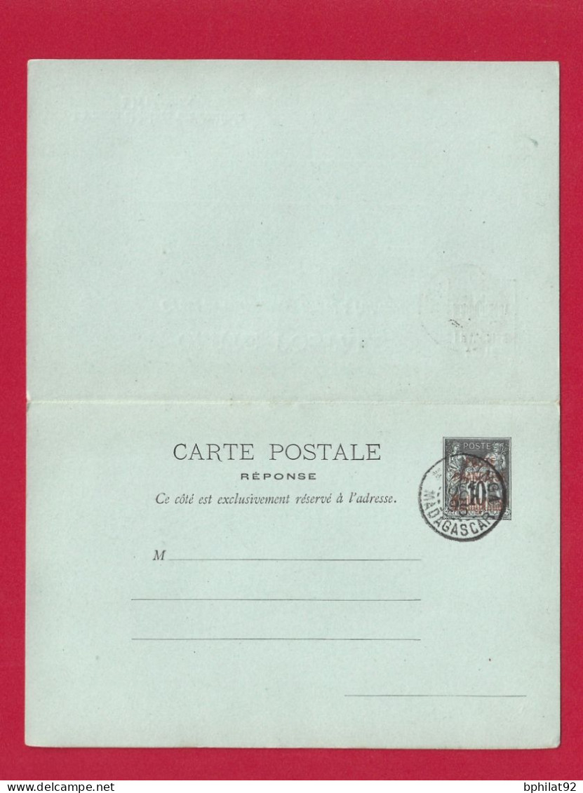 !!! MADAGASCAR, ENTIER POSTAL DE MAJUNGA DE 1895 AVEC CARTE RÉPONSE - Lettres & Documents