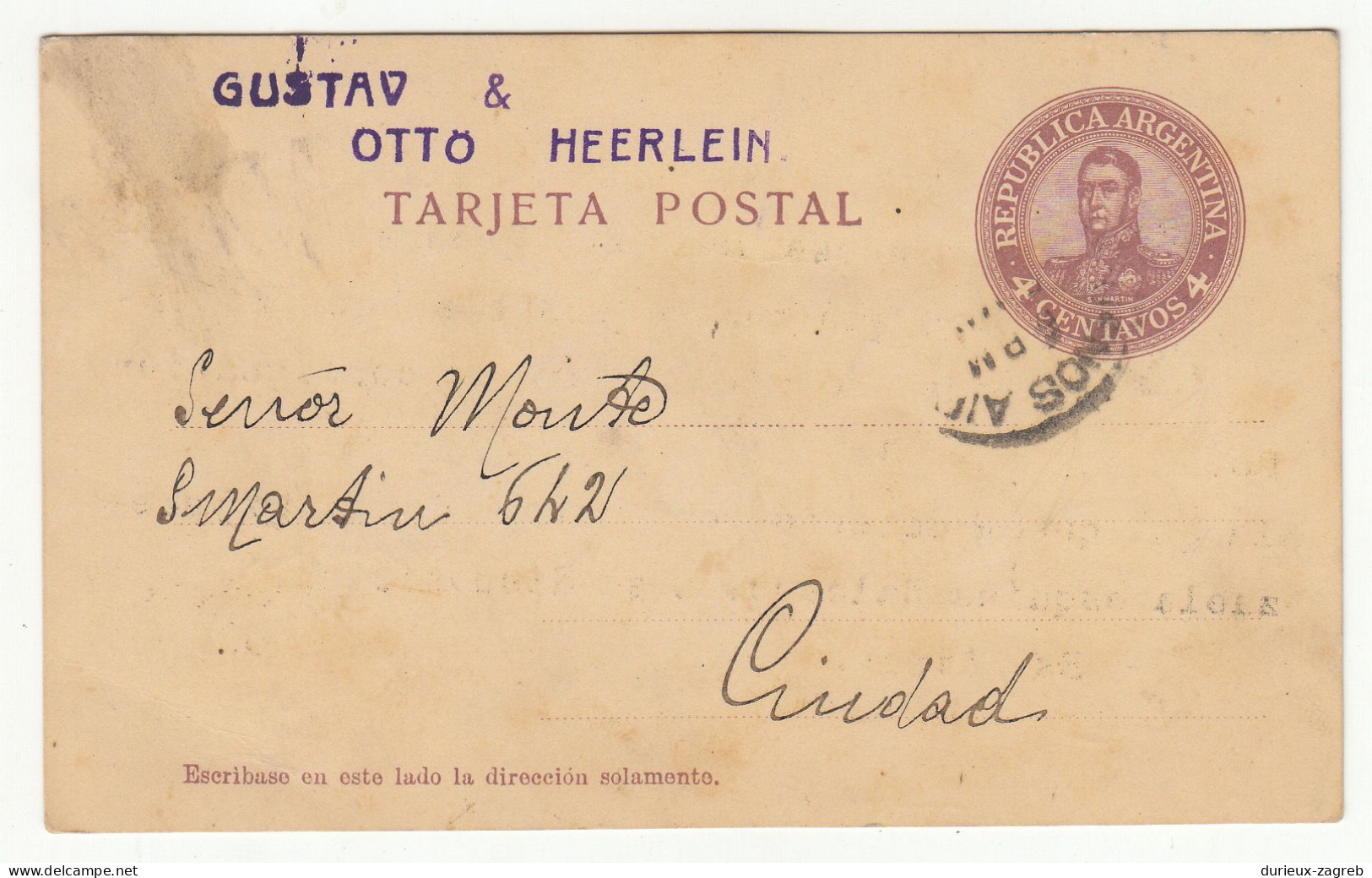 Argentina Old Postal Stationery Postcard Posted 1909 B240401 - Entiers Postaux