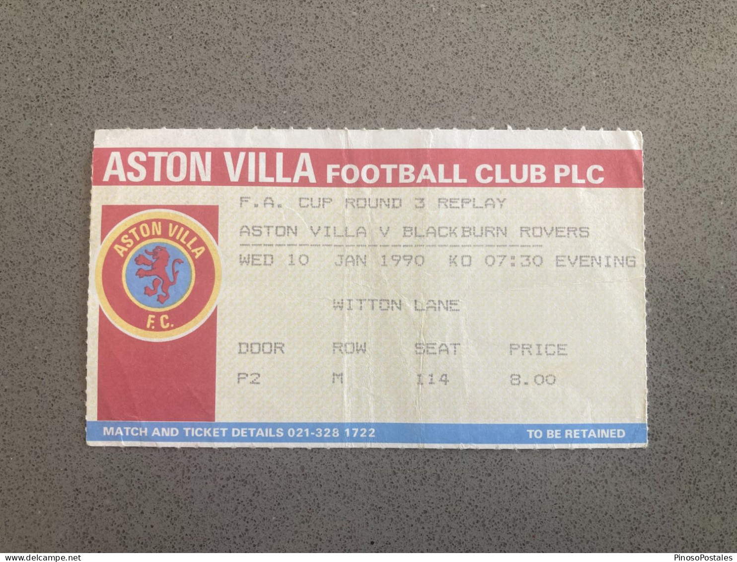 Aston Villa V Blacknurn Rovers 1989-90 Match Ticket - Tickets & Toegangskaarten