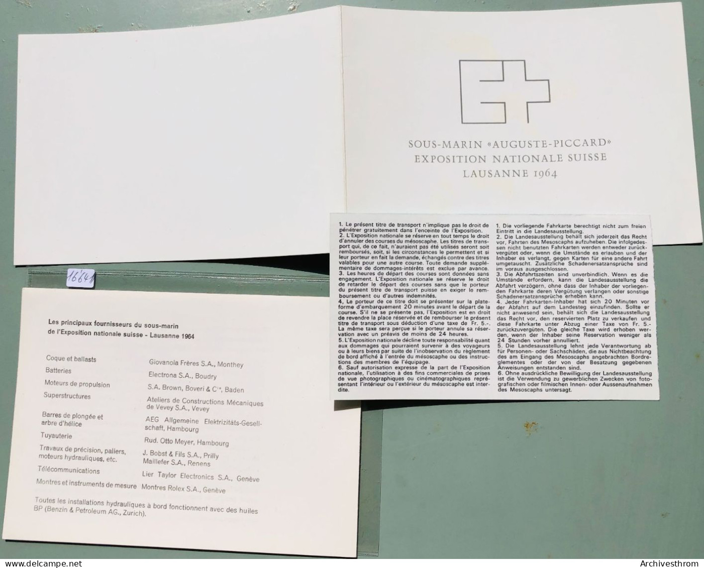 Lausanne Sous-marin Auguste-Piccard Plongée Du 10 Avril 1964 (durant L'Expo ) Documents (16'641) - Sous-marins