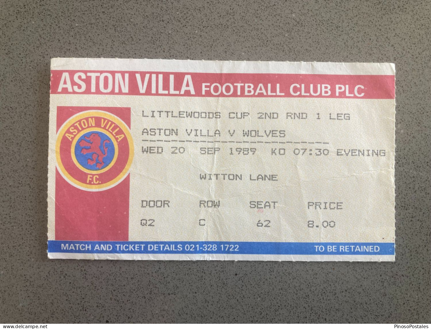 Aston Villa V Wolverhampton Wanderers 1989-90 Match Ticket - Tickets & Toegangskaarten