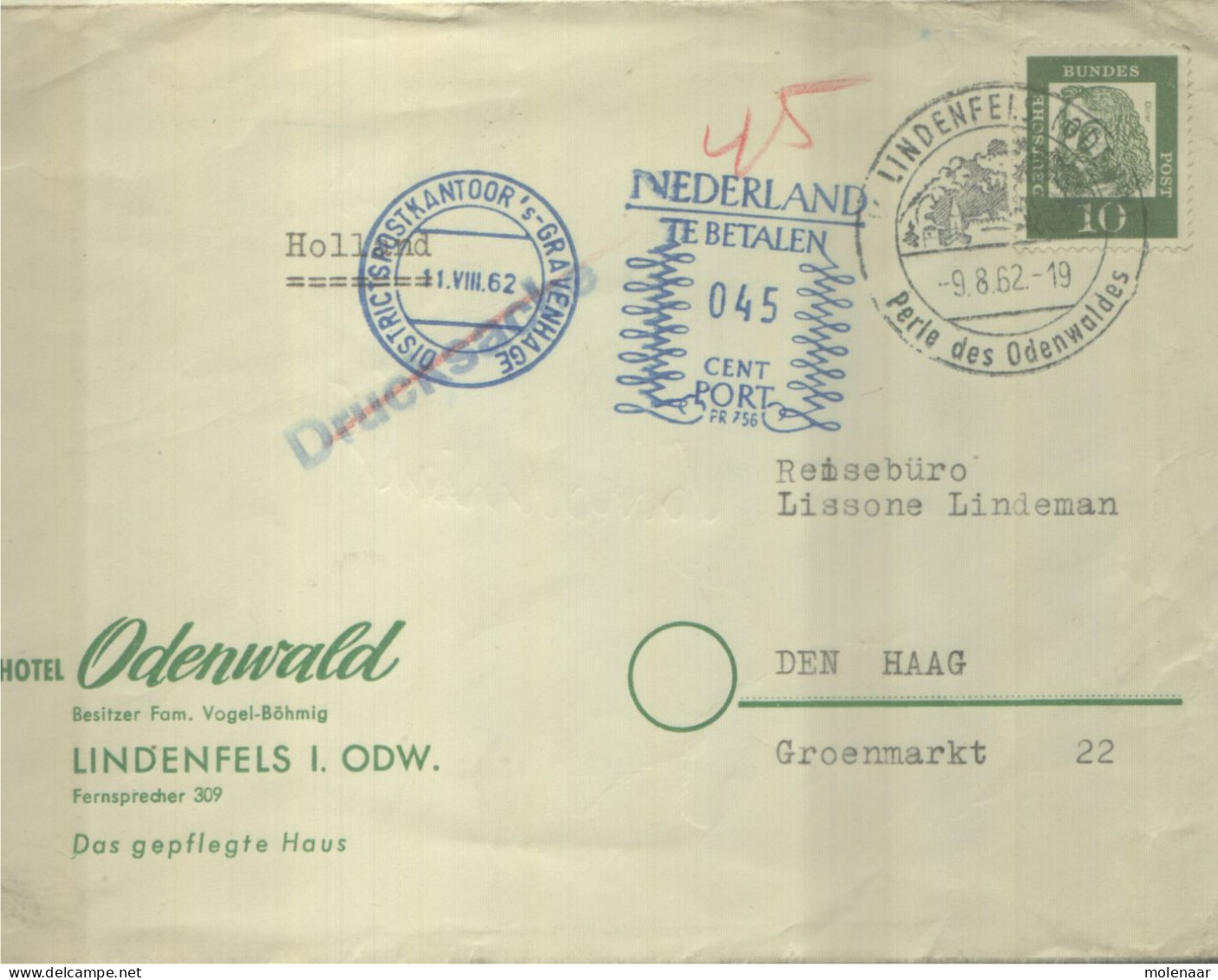 Postzegels > Europa > Nederland > Strafportzegels  Brief Duitsland Met Strafportstempel  (16641) - Postage Due