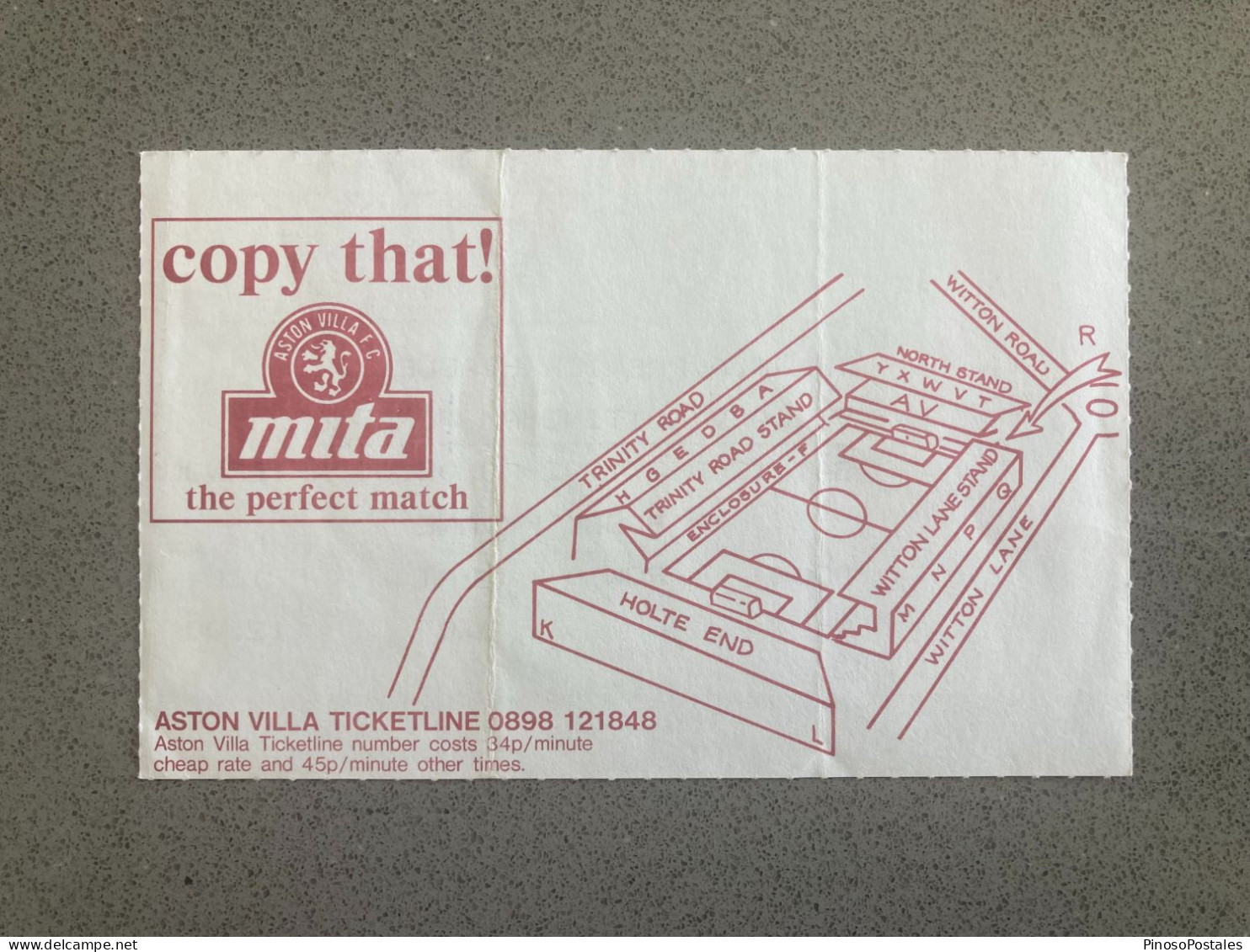 Aston Villa V Nottingham Forest 1992-93 Match Ticket - Tickets & Toegangskaarten