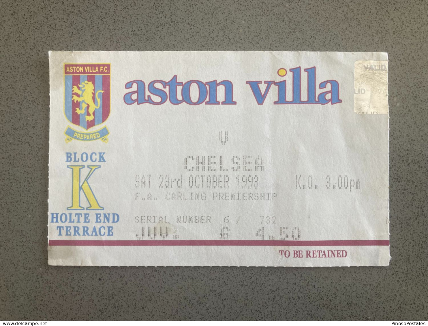 Aston Villa V Chelsea 1993-94 Match Ticket - Tickets & Toegangskaarten