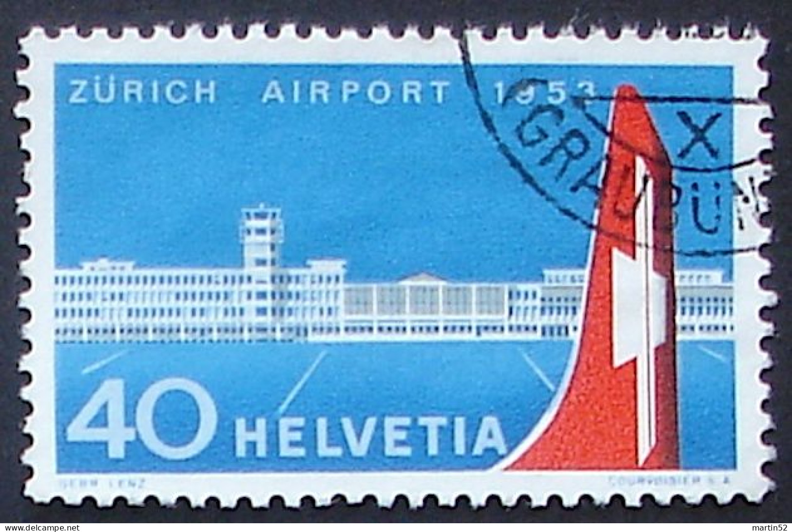 > SALE < Schweiz Suisse 1953: Airport Kloten Zu 313 Mi 585 Yv 536 Mit Eck-Stempel (GRAUBÜNDEN)  (Zu CHF 15.00) - Gebraucht