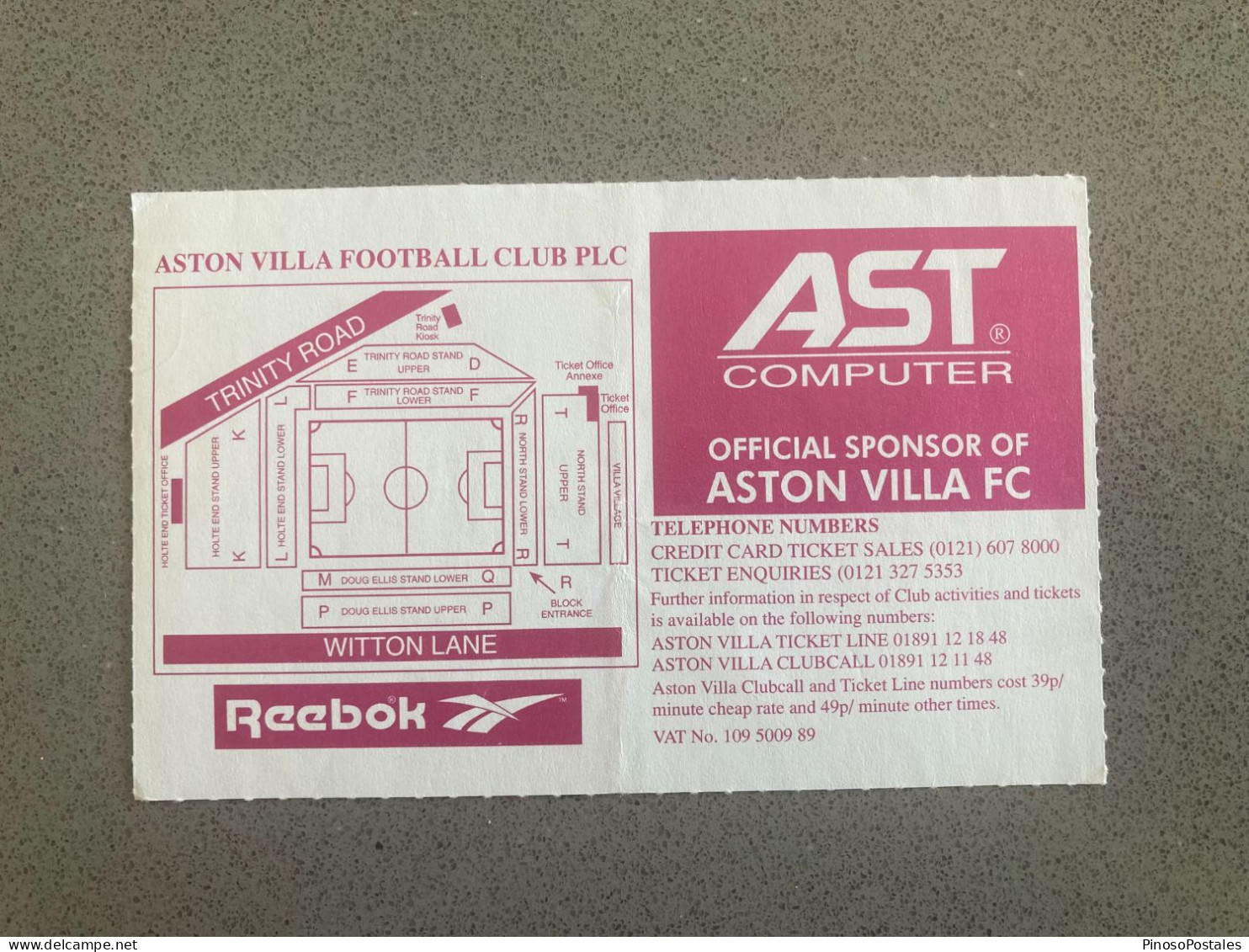 Aston Villa V Leeds United 1996-97 Match Ticket - Tickets & Toegangskaarten