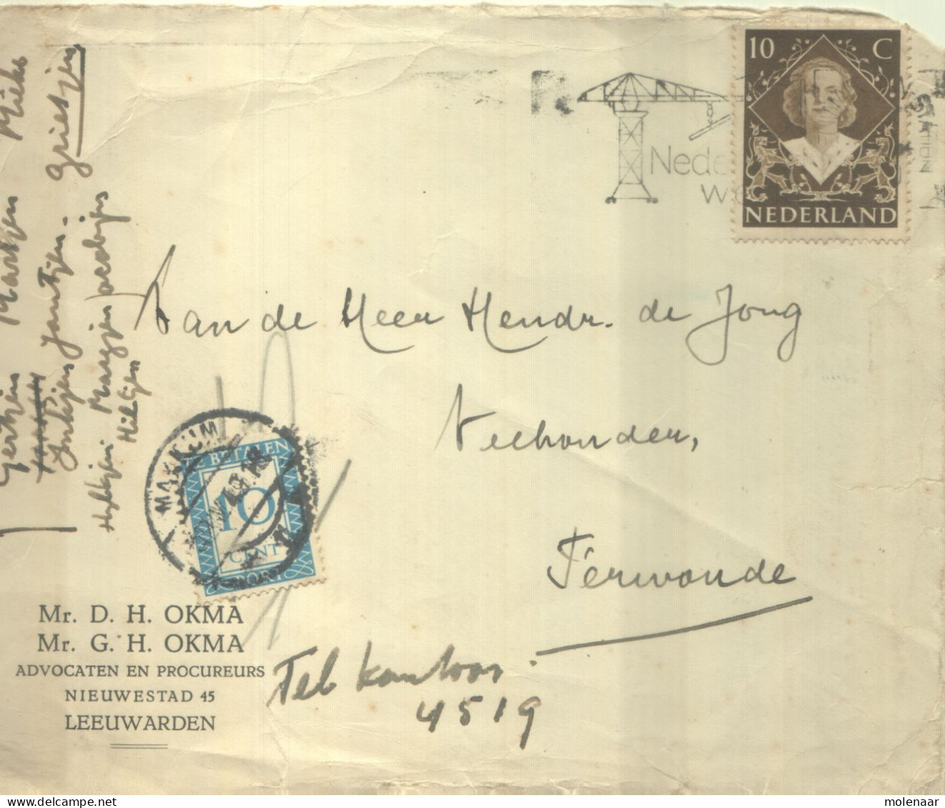 Postzegels > Europa > Nederland > Strafportzegels  Brief  Met No. 506 En No. P87 (16644) - Impuestos