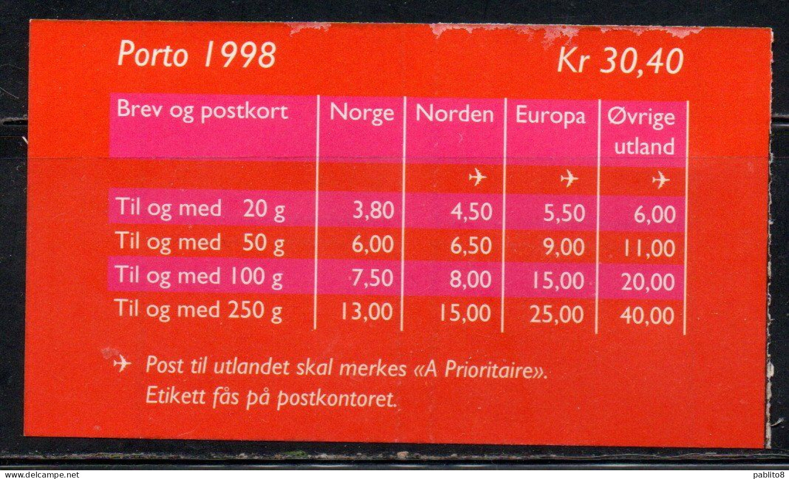 NORWAY NORGE NORVEGIA NORVEGE 1998 CHRISTMAS NATALE NOEL WEIHNACHTEN NAVIDAD BOOKLET BLOCK MNH - Libretti